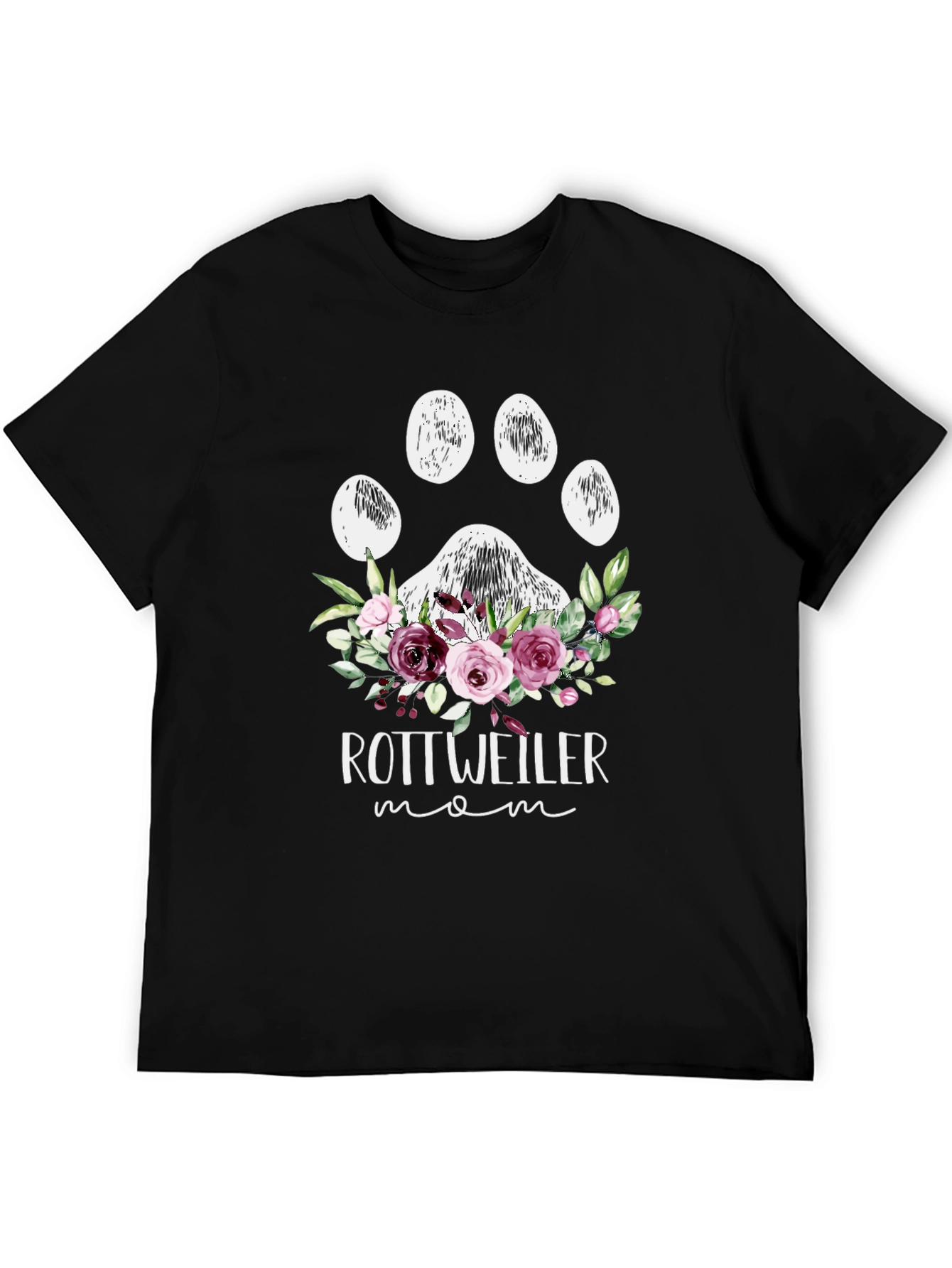 Rottweiler Mom Floral Paw Print T-Shirt - 5