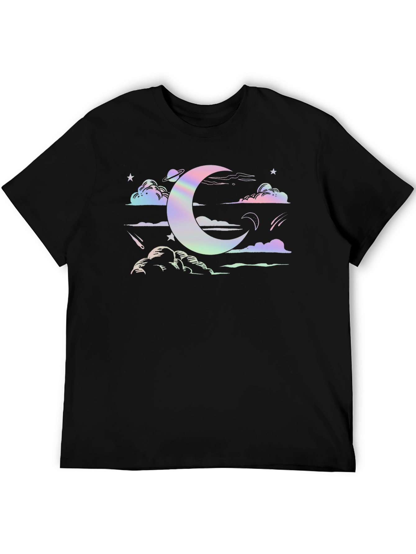 Black Celestial Moon & Stars Graphic Tee - Soft Cotton Blend view 5