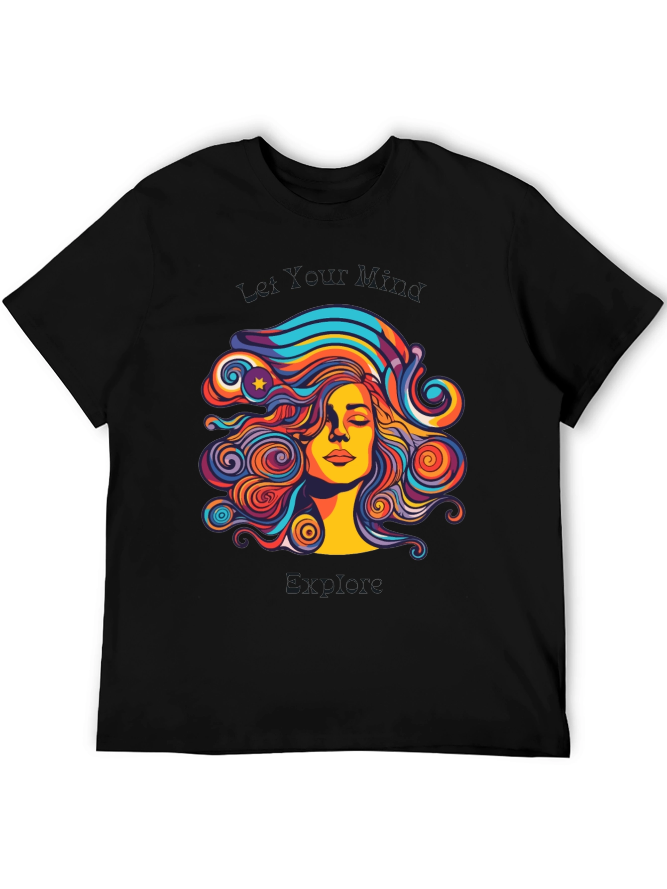 Black Psychedelic Woman Graphic Black T-Shirt view 5