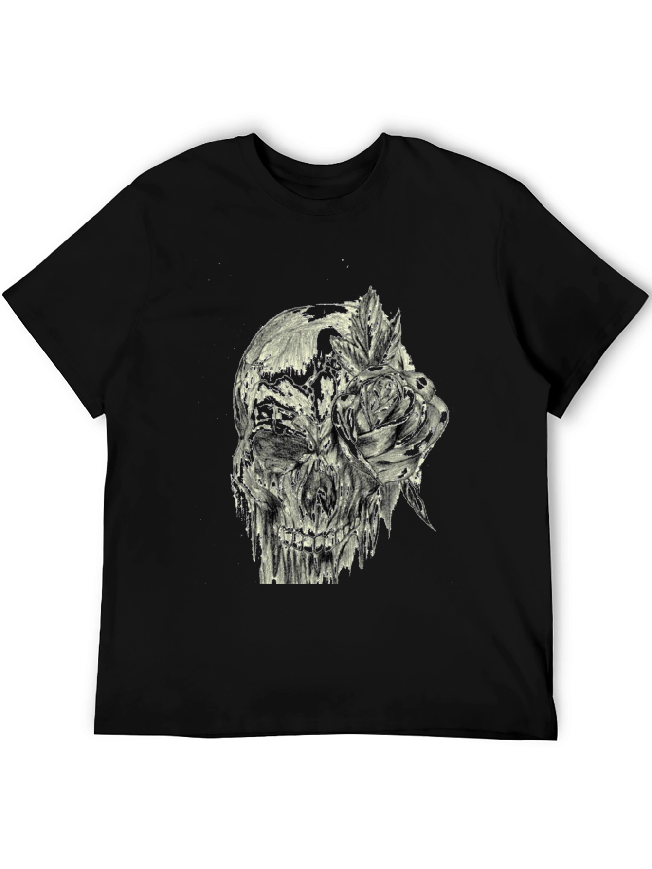 Black Skull and Rose Graphic Print Tee - Edgy Style view 5