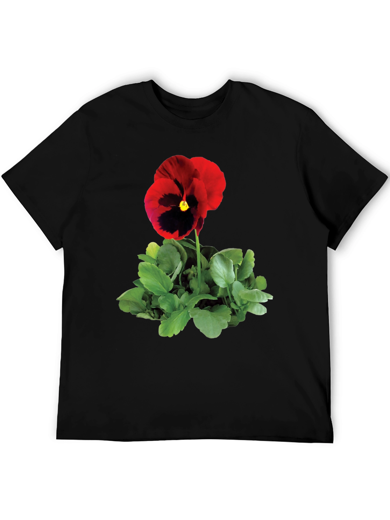 Black Pansy Flower Graphic Tee - Black Unisex T-Shirt view 5