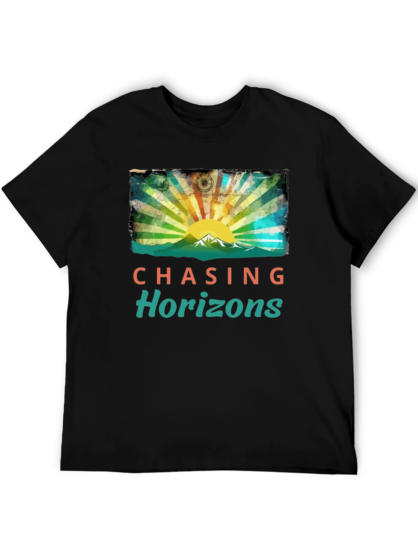 Black Chasing Horizons Graphic Tee - Mountain Sunrise Design view 5