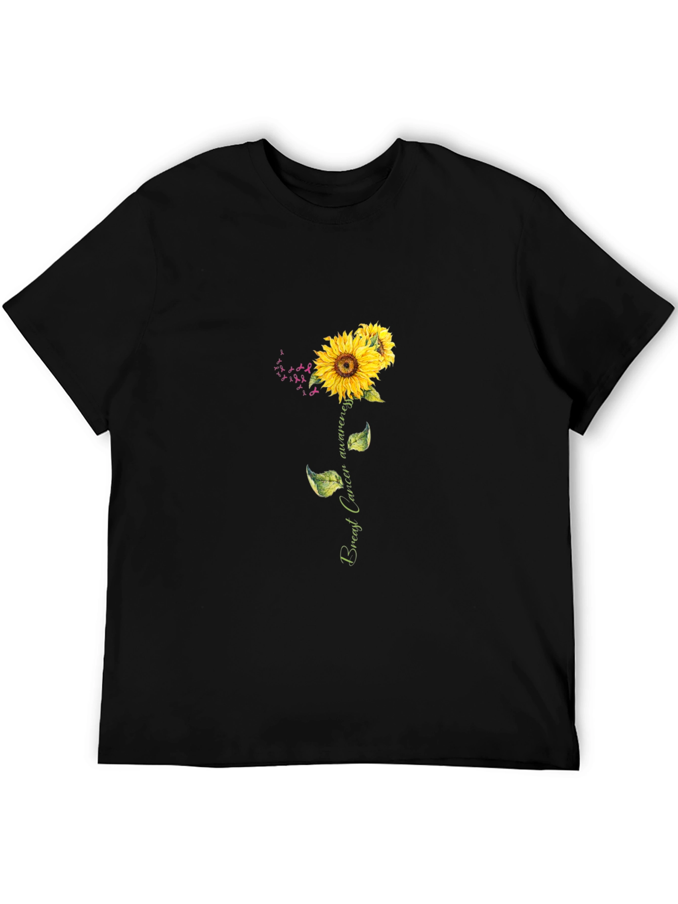Black Sunflower Breast Cancer Awareness Black T-Shirt view 5
