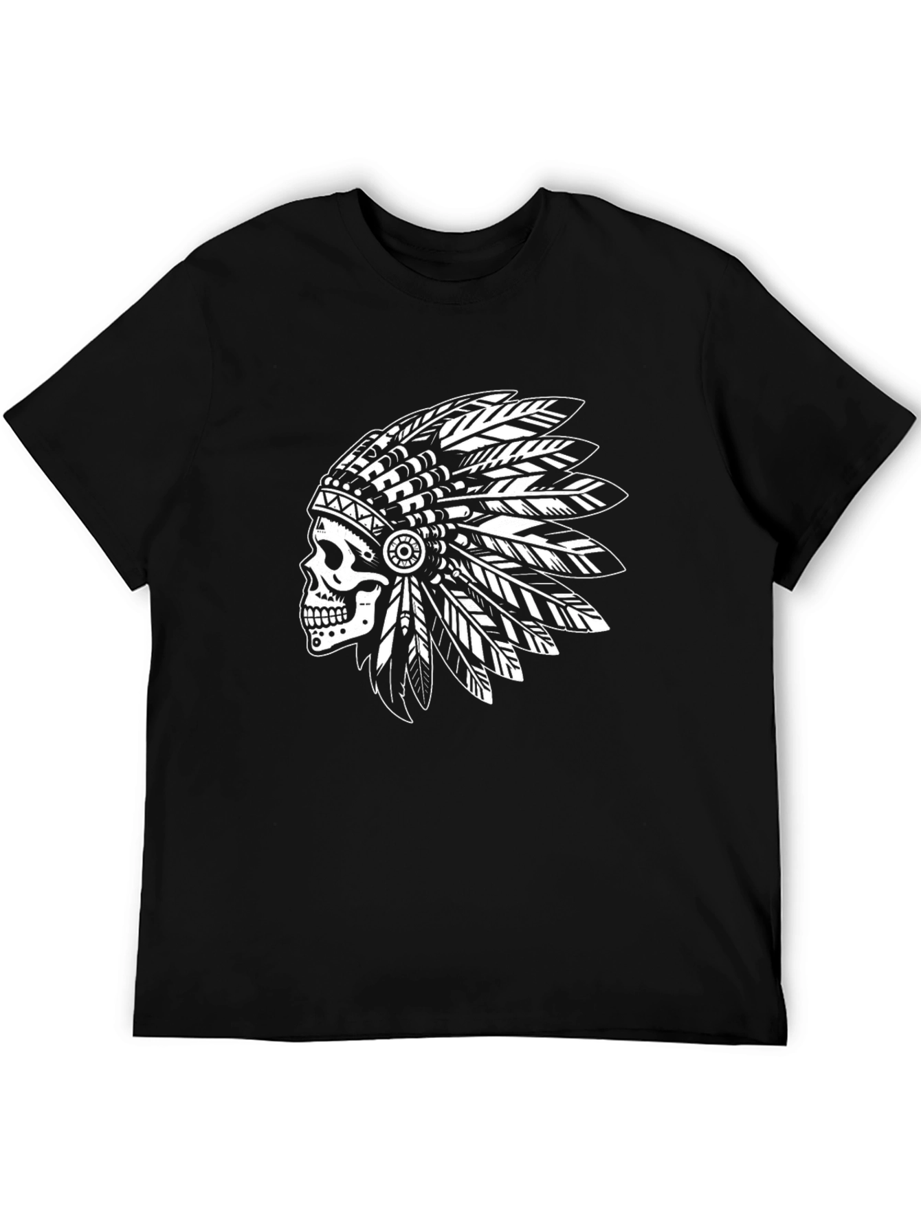 Black Skull Headdress Graphic Tee - Tribal Skeleton T-Shirt view 5