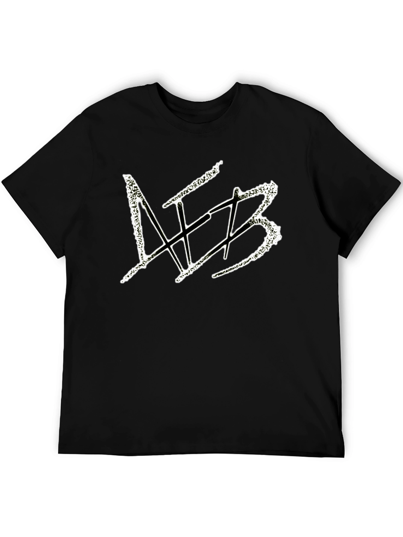 Black Men's Black Graphic Tee - Distressed White Design view 5