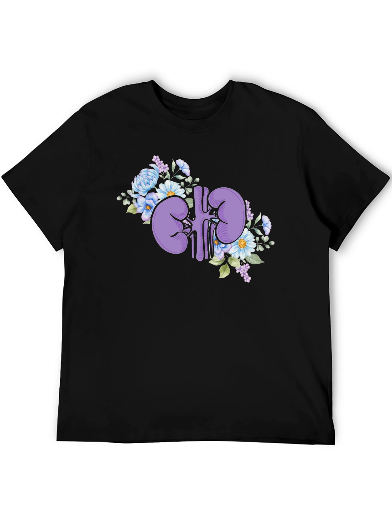 Black Floral Kidney Graphic Tee - Black Cotton T-Shirt view 5