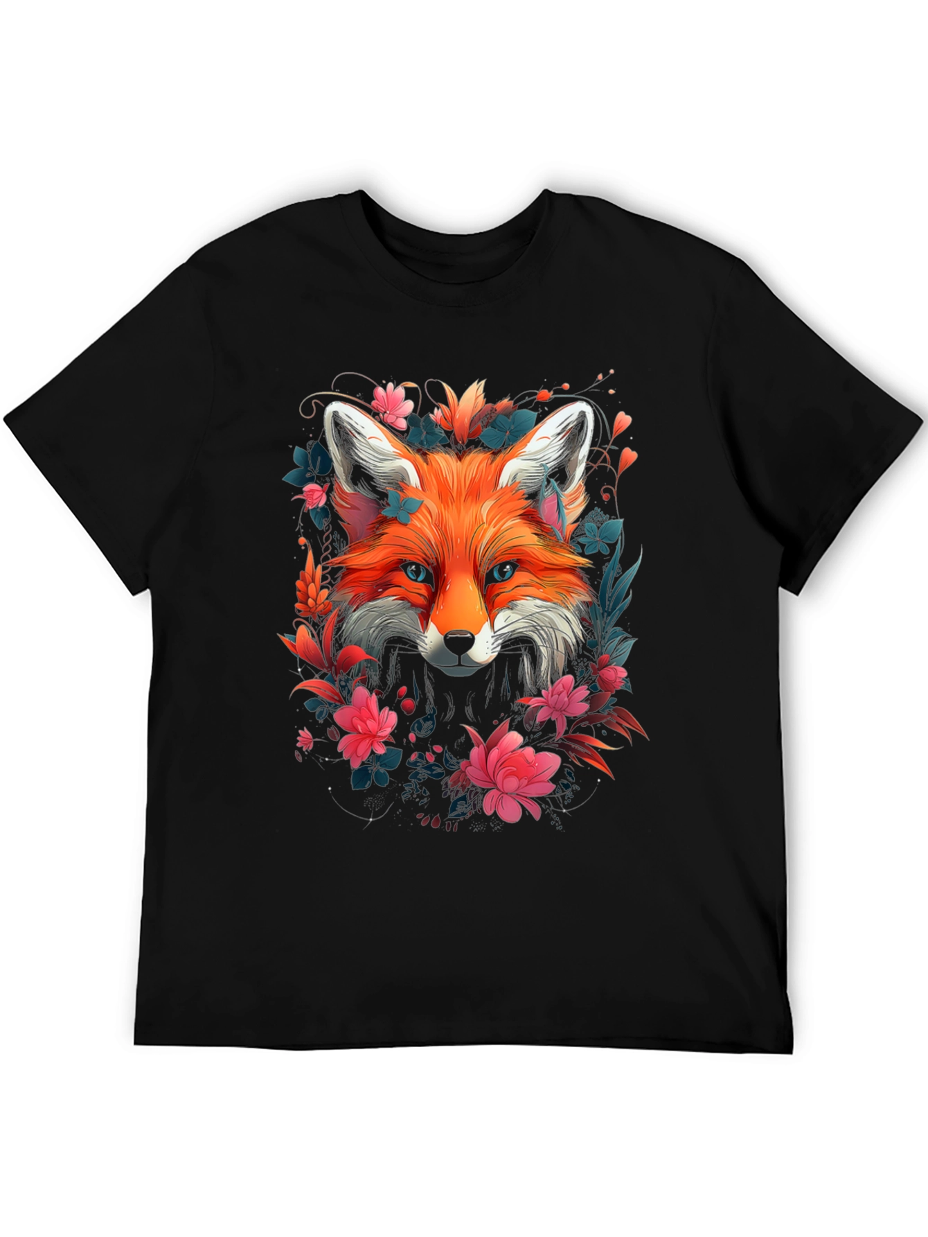 Black Floral Fox Graphic Tee - Stylish Unisex T-Shirt view 5