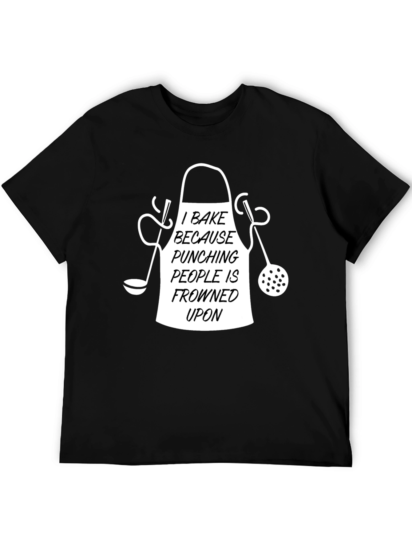 Black I Bake Because Punching People T-Shirt Funny Chef Tee view 5