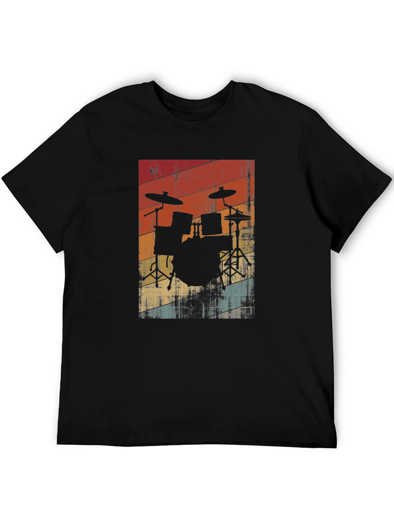 Black Retro Drum Set Graphic Tee - Black view 5