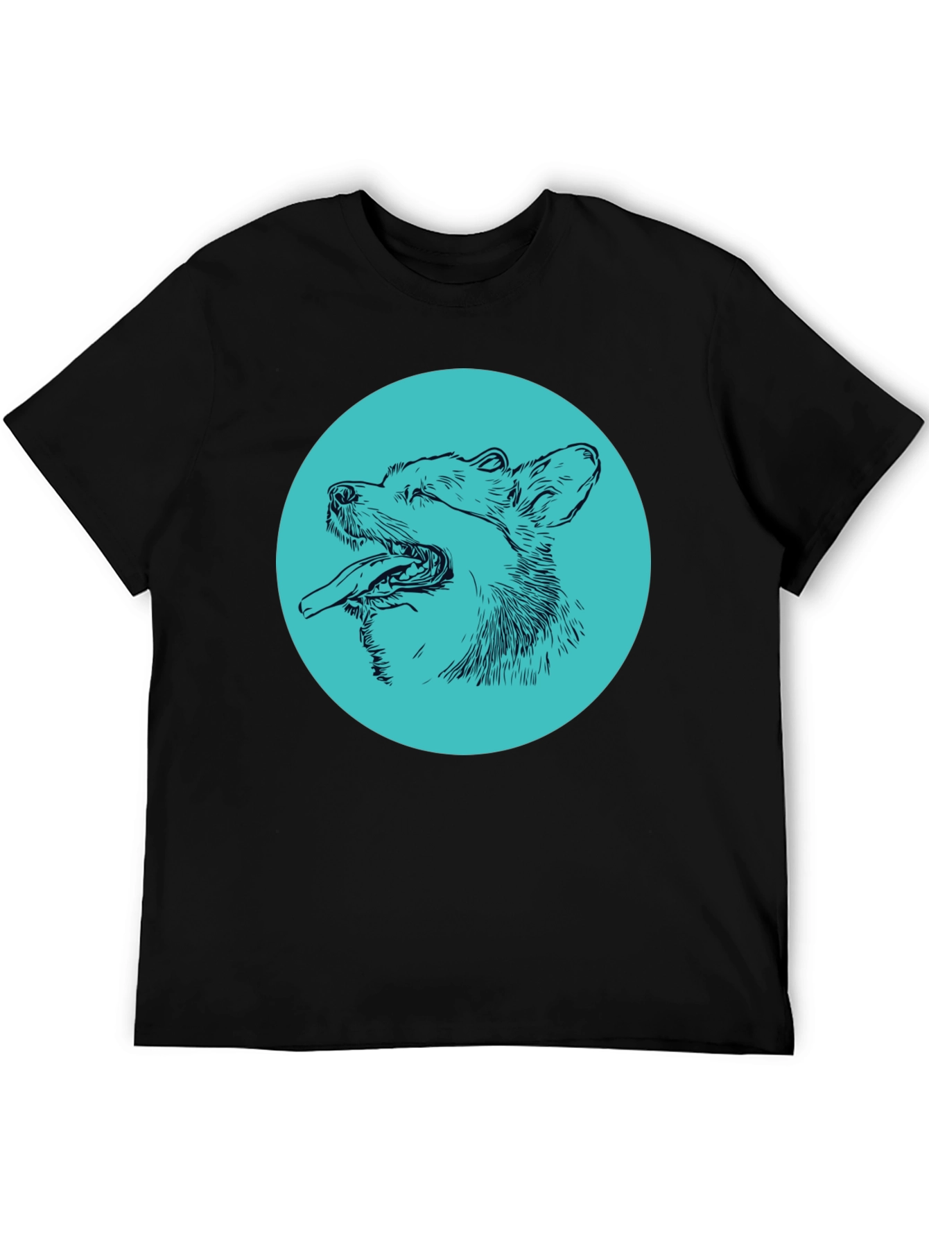 Dog Sketch Graphic Tee - Cool Aqua Print on Black Shirt - 5