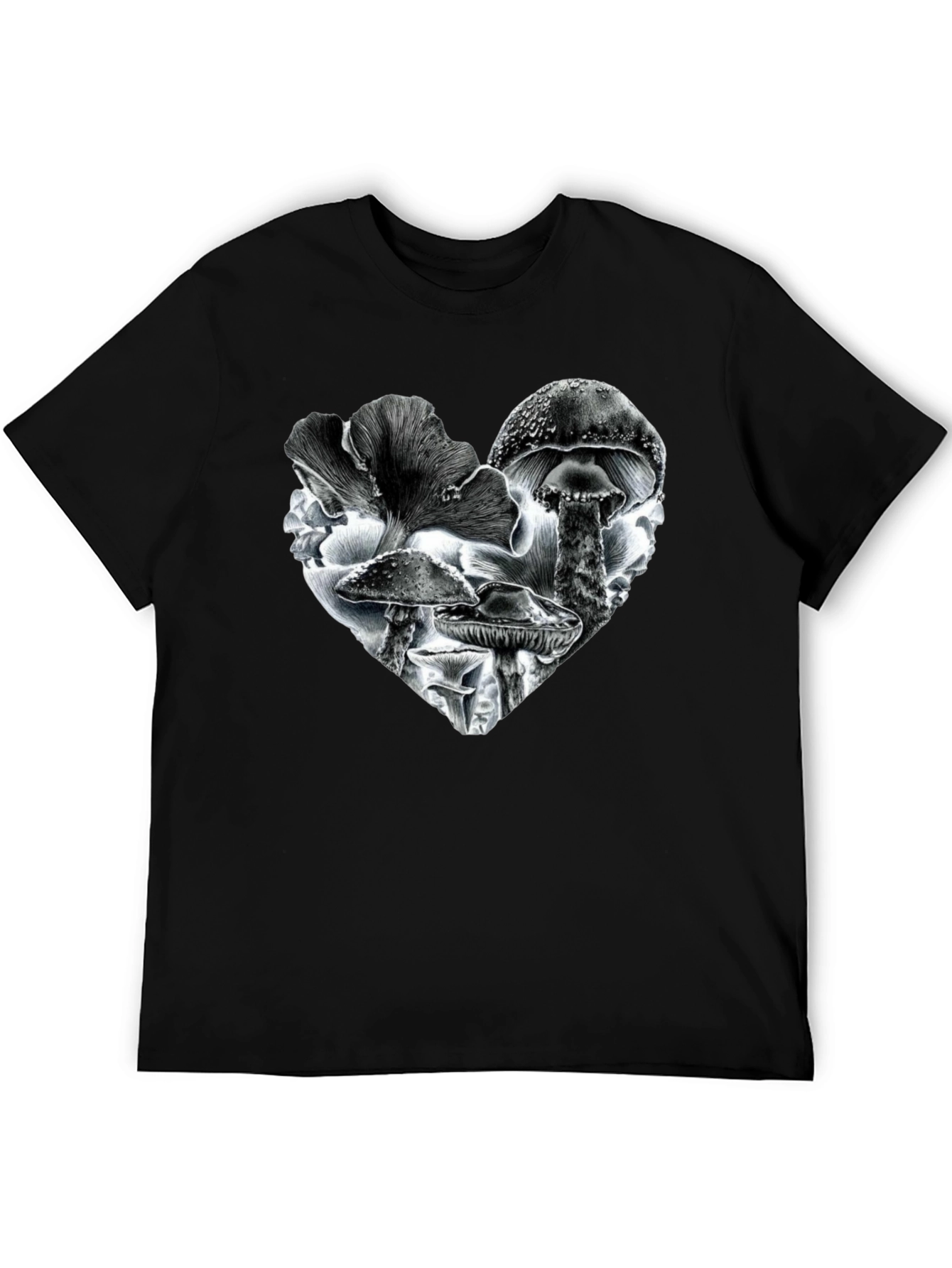 Black Mushroom Heart Black T-Shirt view 5