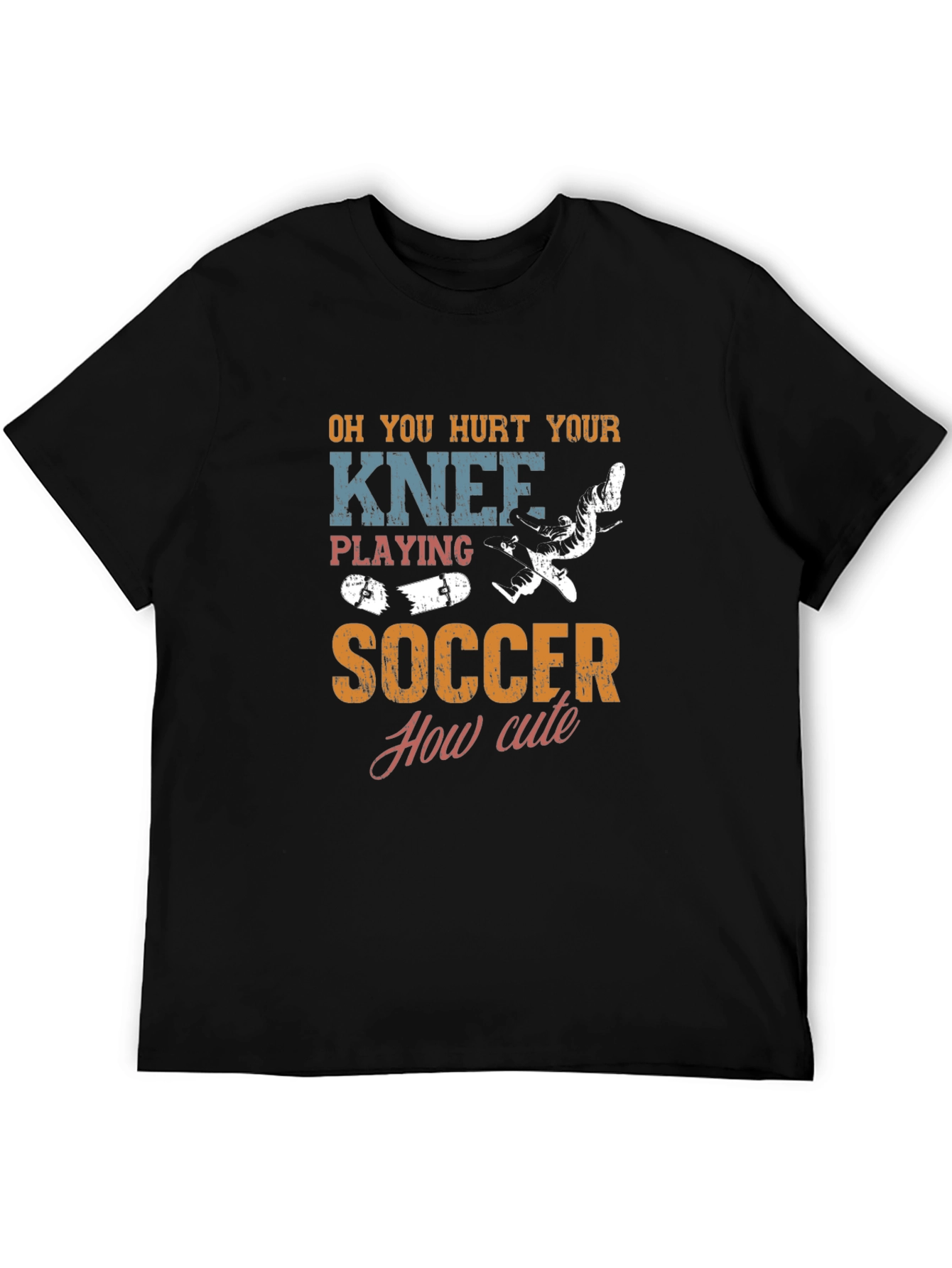 Black Funny Hurt Knee Soccer Graphic Tee view 5