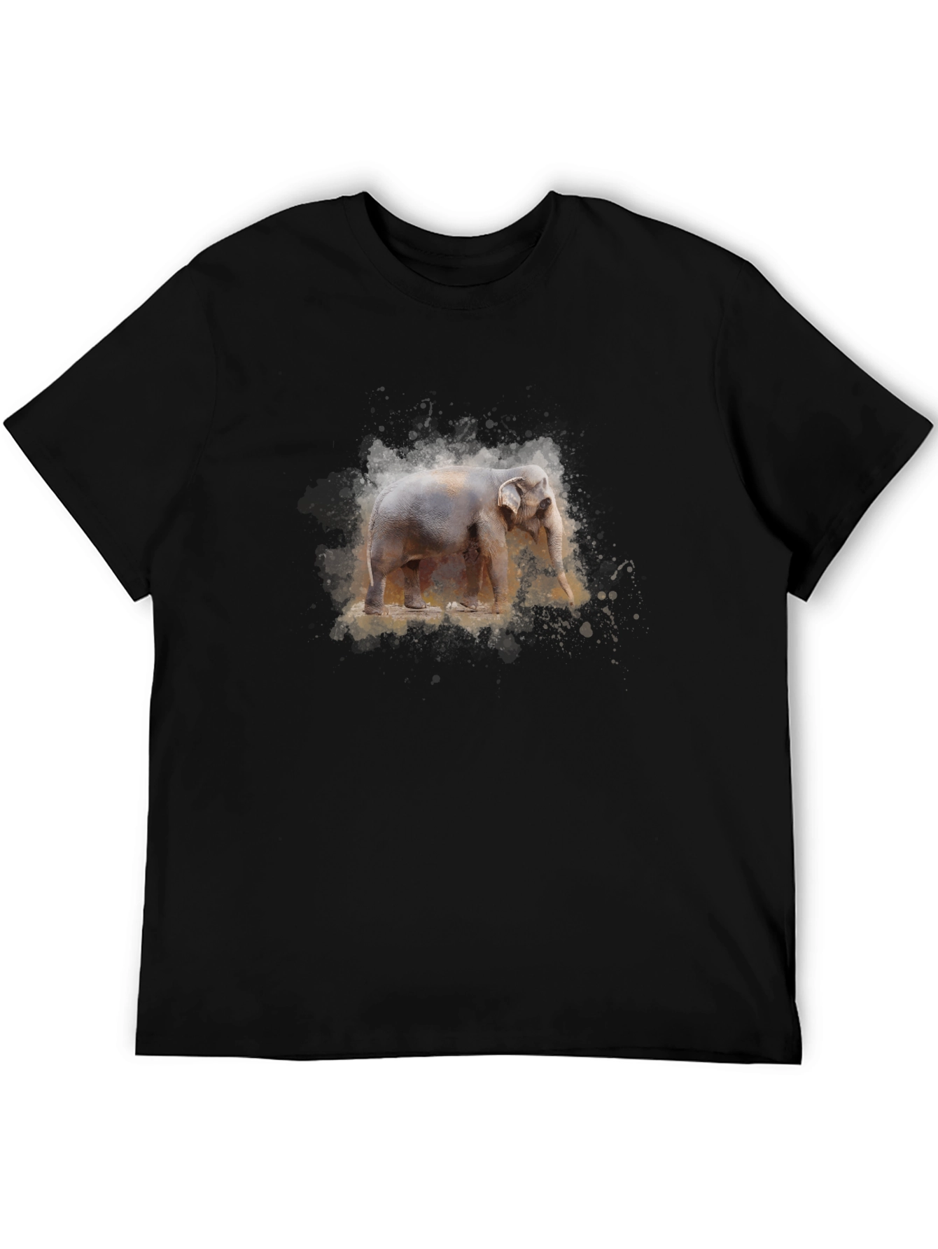 Black Elephant Watercolor Print Black T-Shirt view 5