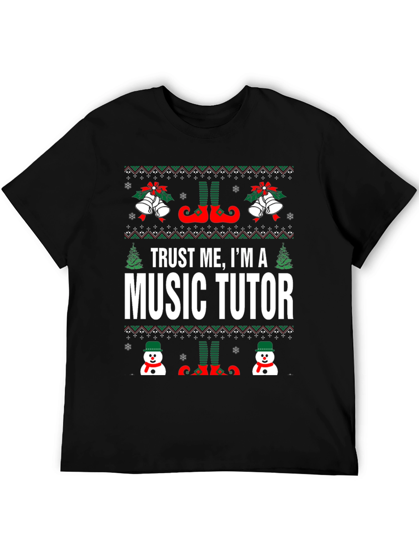 Black Trust Me I'm A Music Tutor Christmas T-Shirt view 5