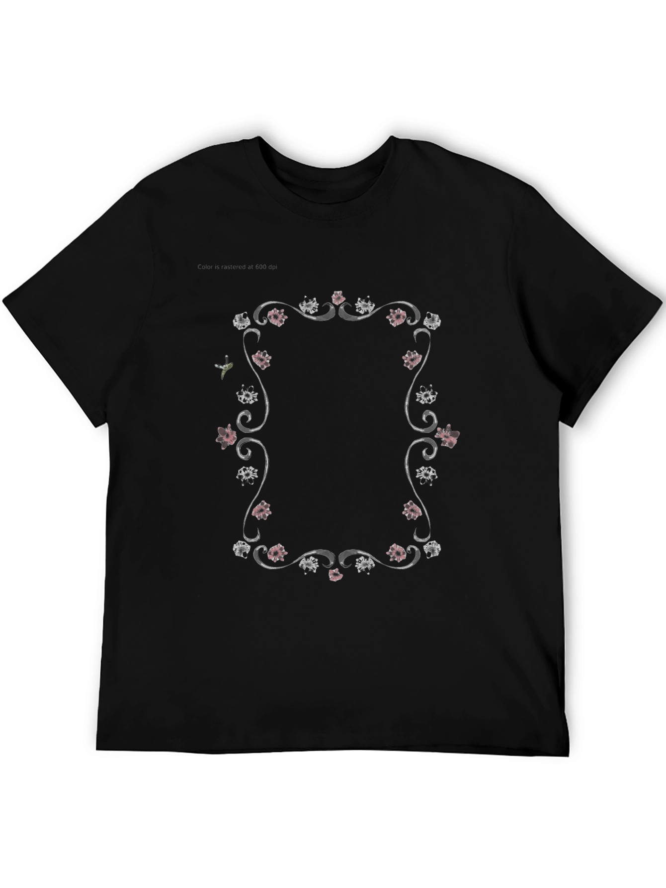 Black Floral Frame Graphic Tee - Black Unisex T-Shirt view 5