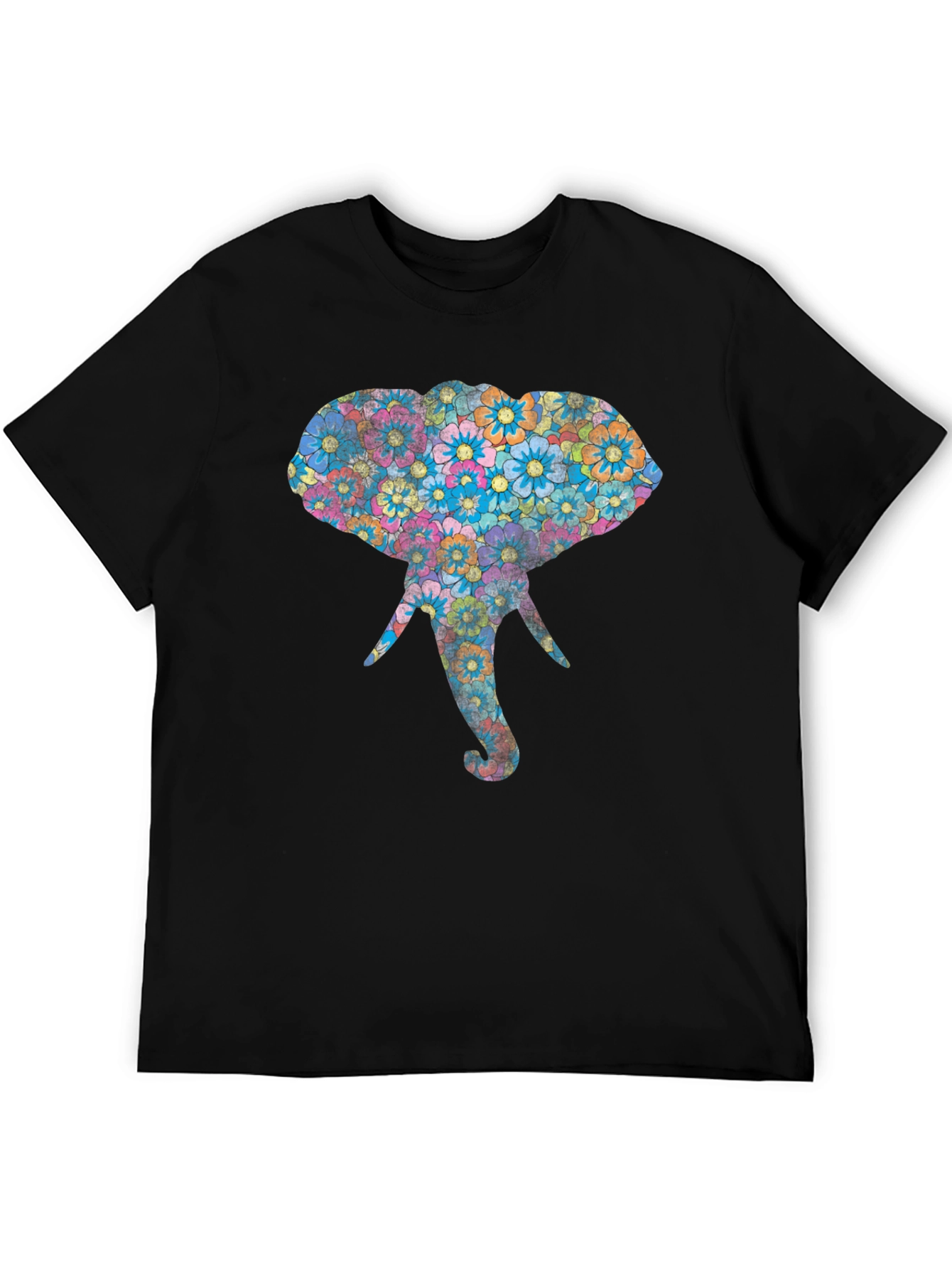 Black Floral Elephant Graphic Print Black T-Shirt view 5