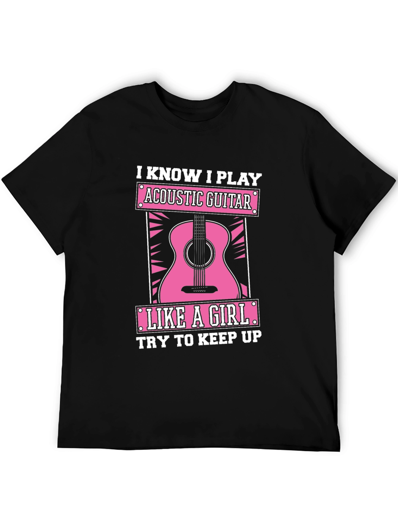 Black Acoustic Guitar Like a Girl Black T-Shirt view 5