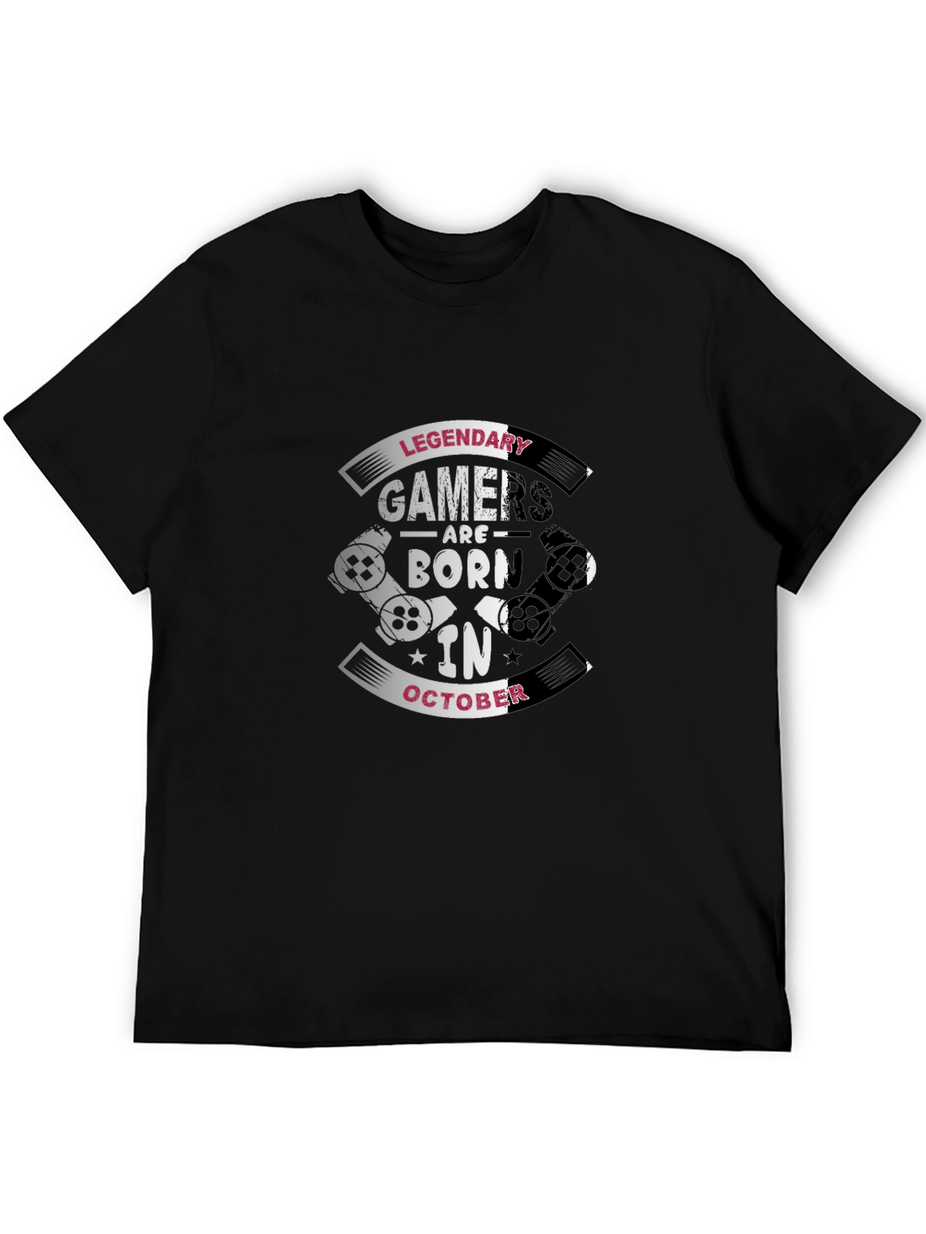 Black Legendary Gamers Born in October Black T-Shirt view 5