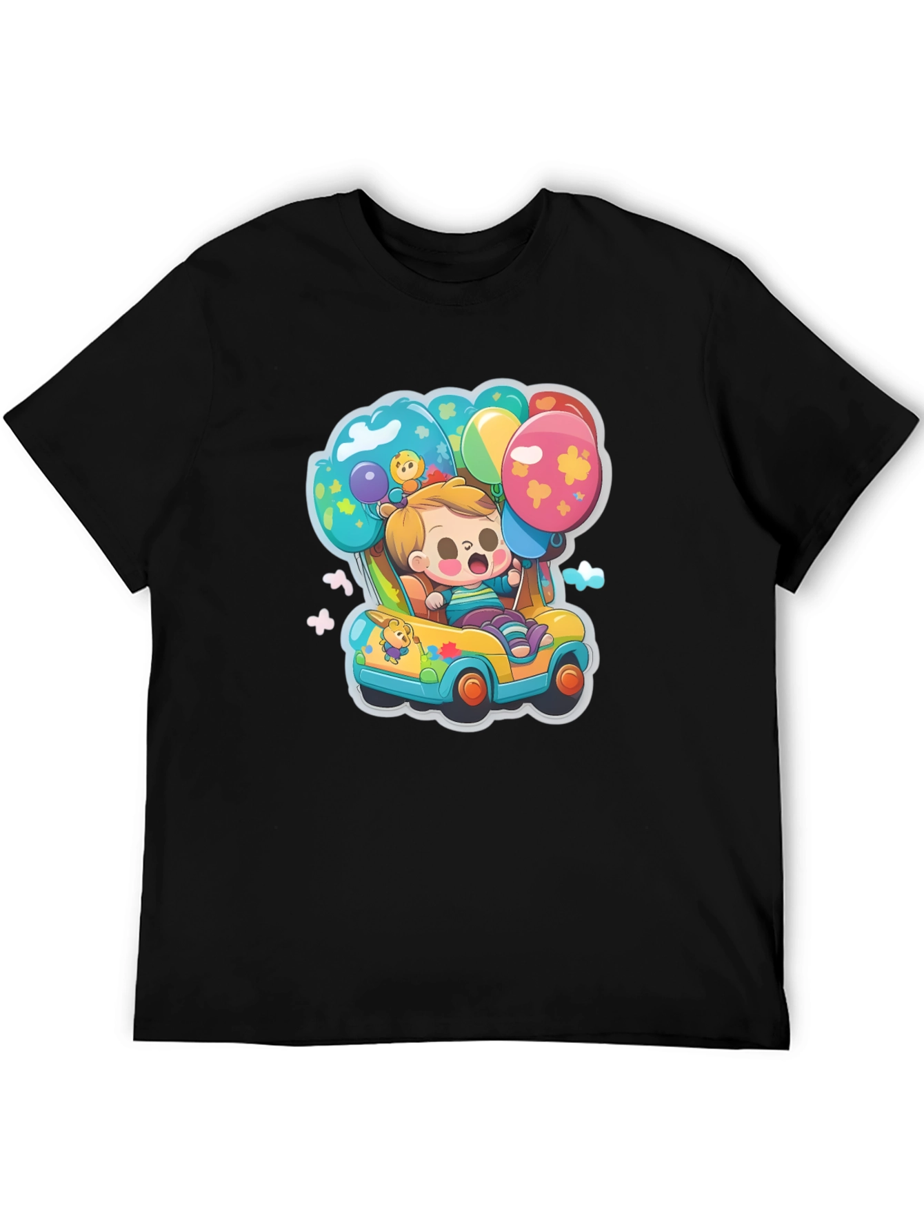 Black Cartoon Car & Balloons Graphic T-Shirt view 5