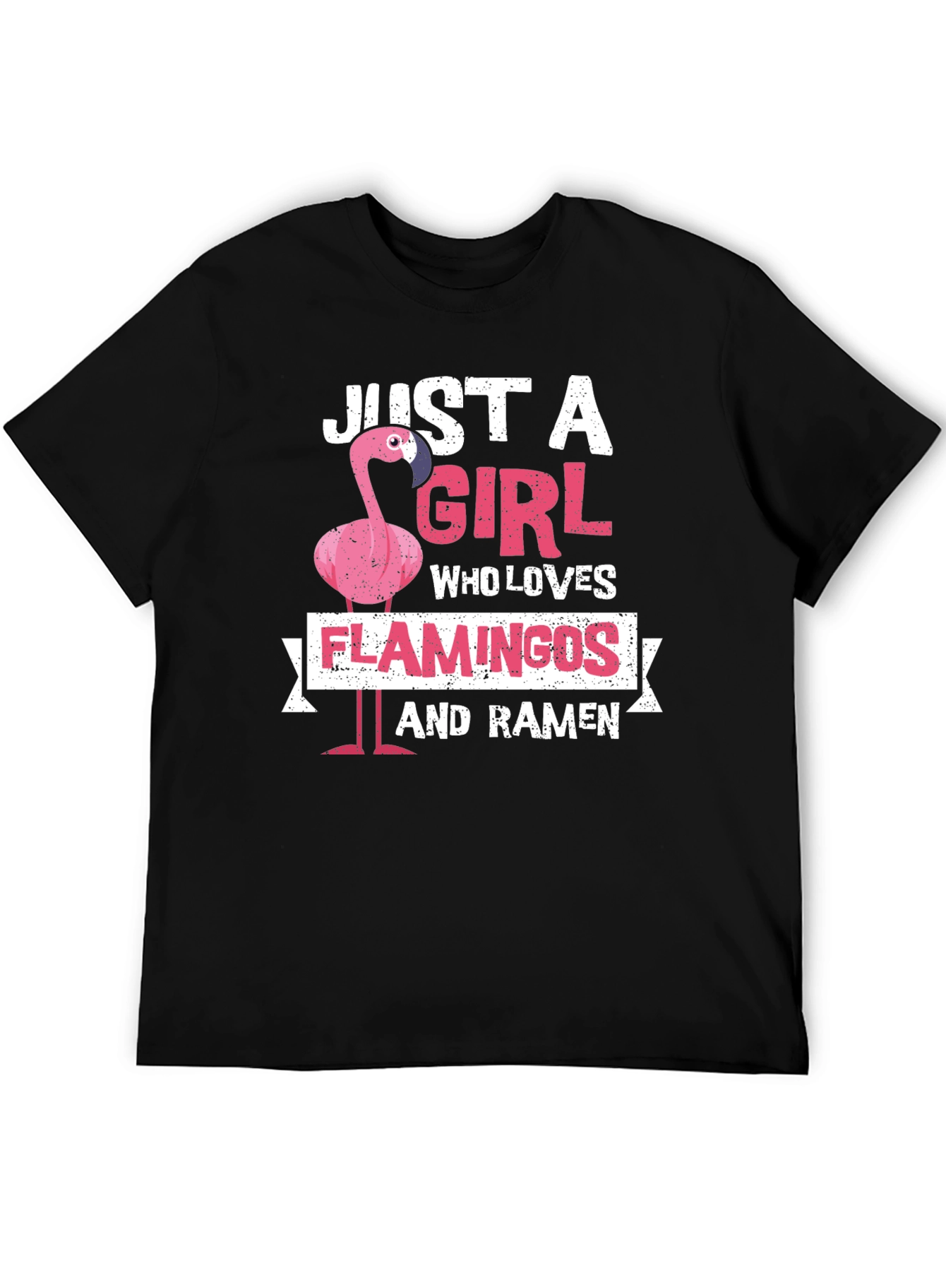 Black Just A Girl Who Loves Flamingos and Ramen T-Shirt view 5
