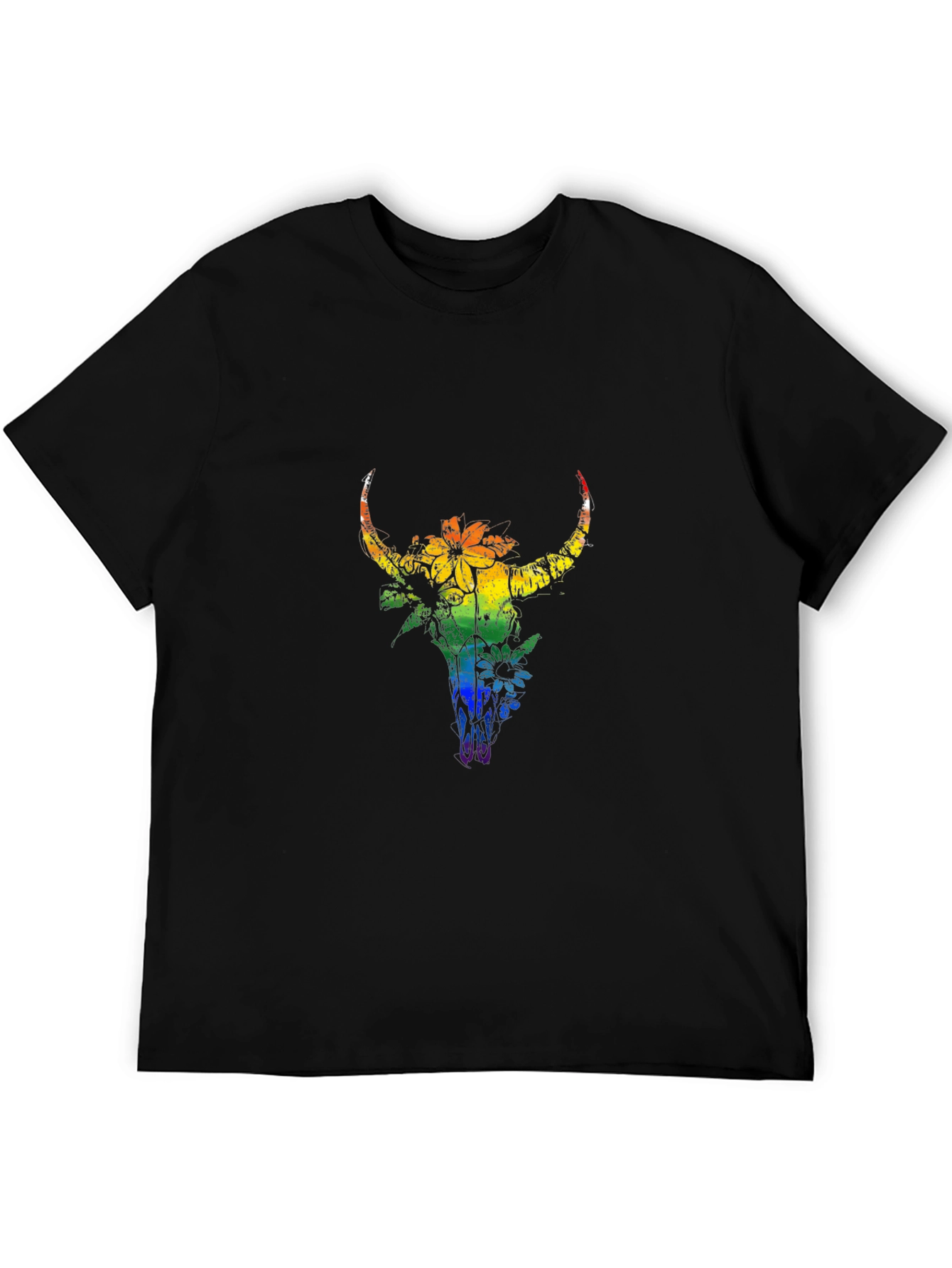 Black Rainbow Bull Skull Graphic Tee - Black Cotton Blend view 5