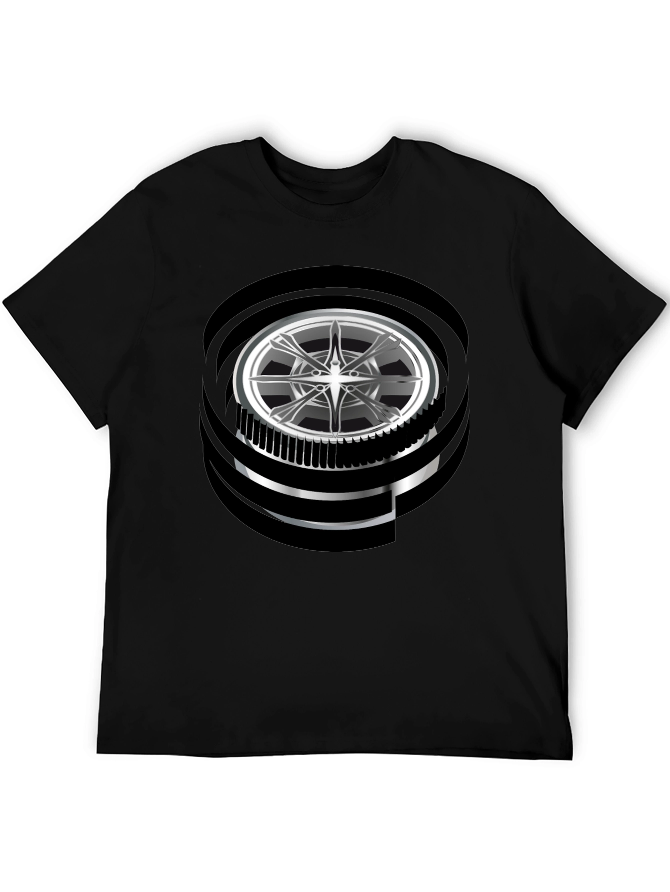 Black Modern Graphic Wheel Design Black T-Shirt view 5