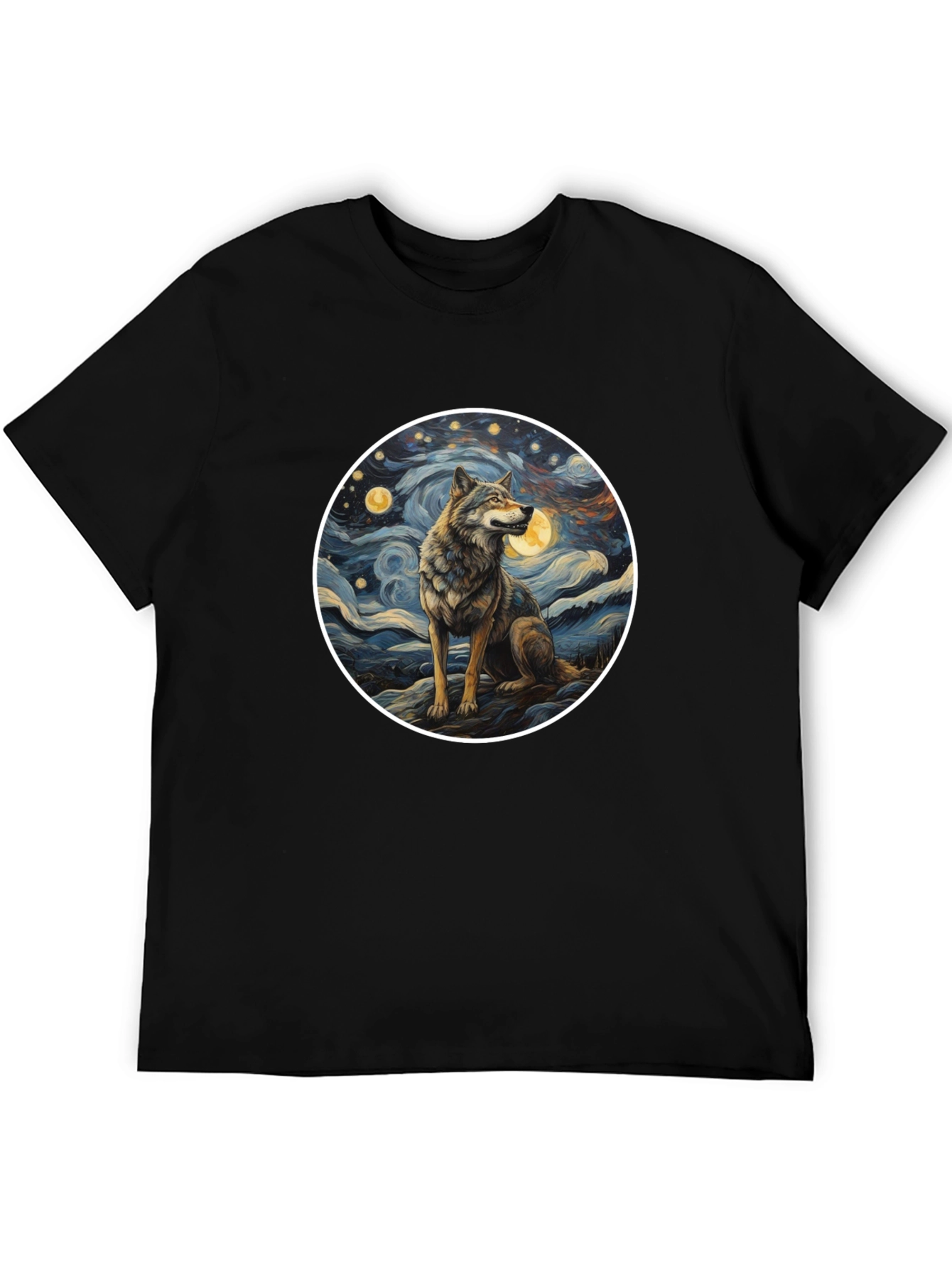 Black Wolf in Starry Night Men's T-Shirt view 5