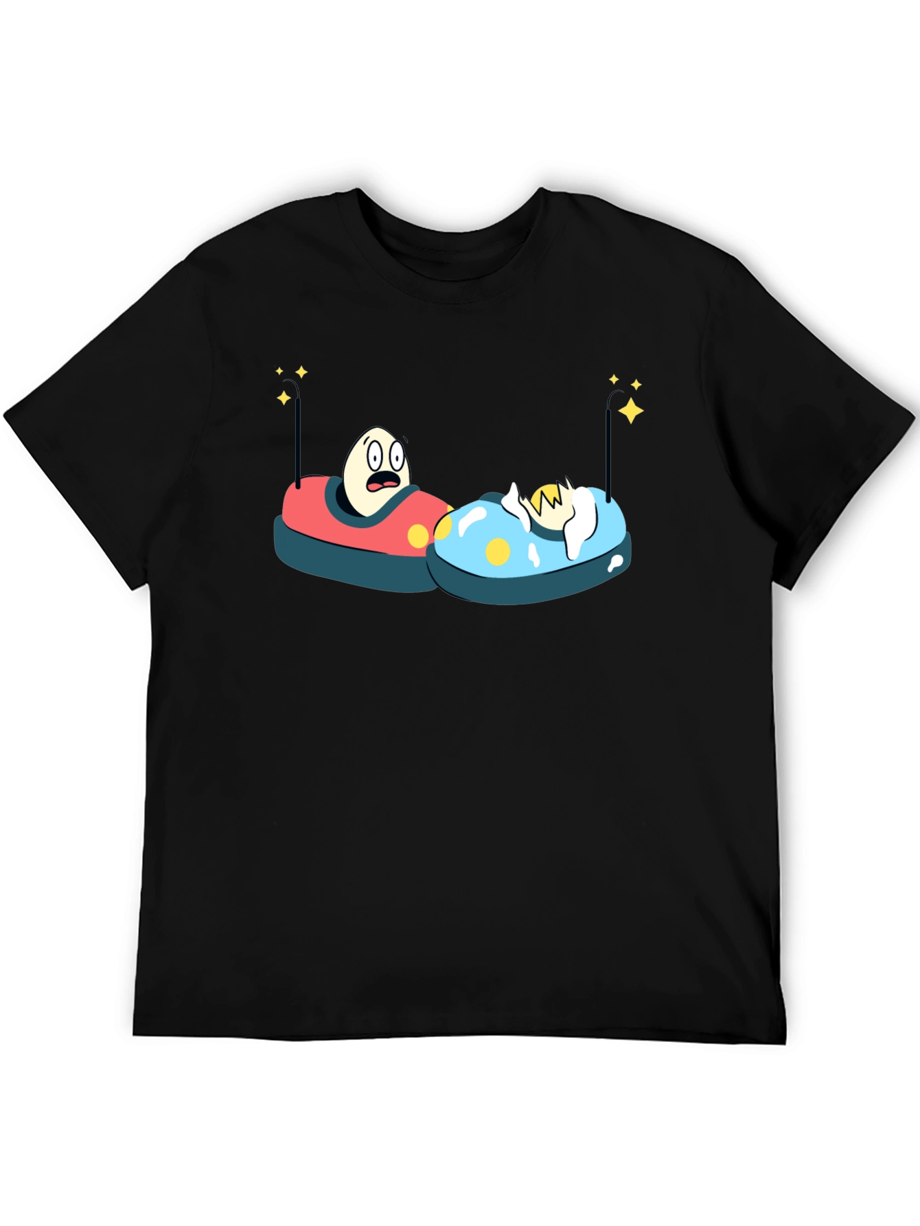 Black Bumper Car Eggs T-Shirt - Fun Cartoon Graphic Tee view 5