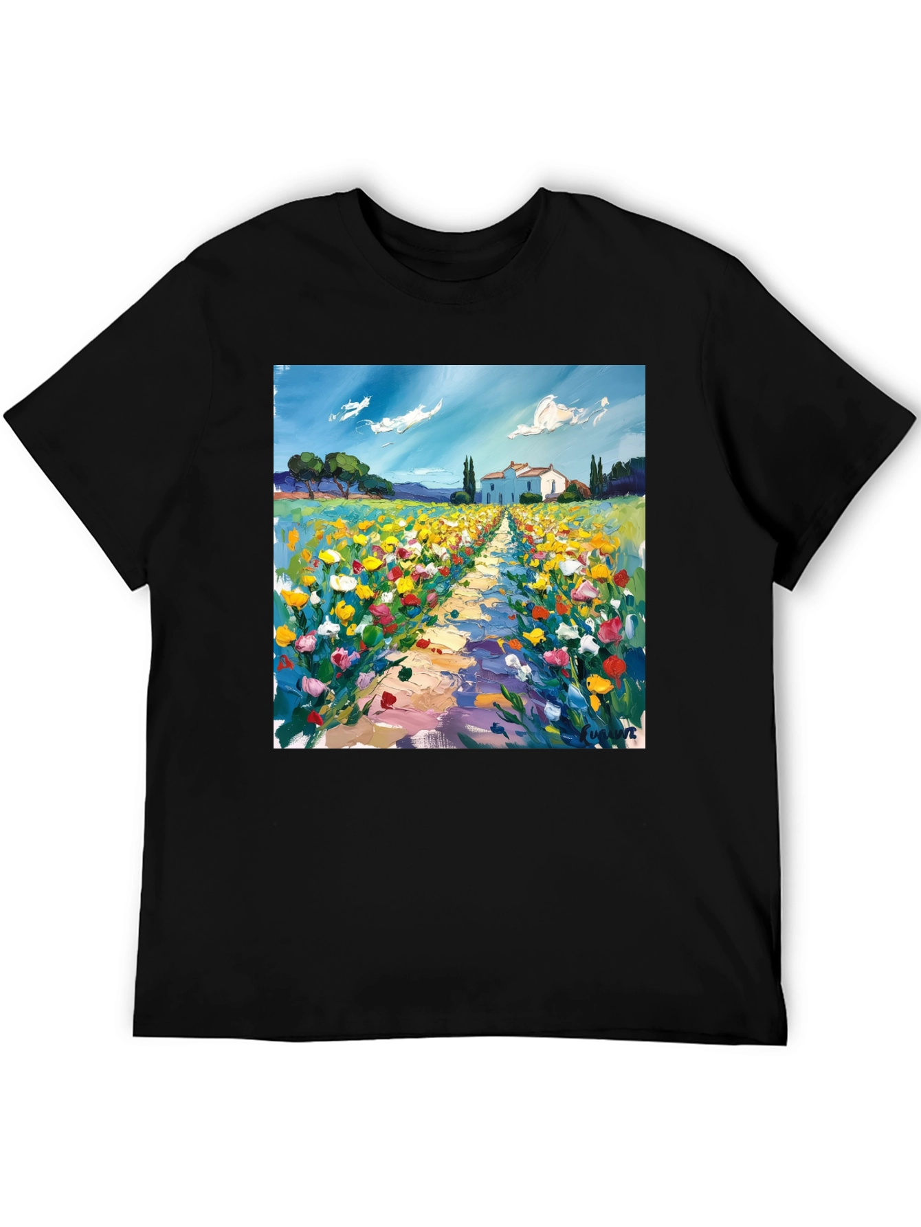Black Artistic Landscape Print T-Shirt view 5