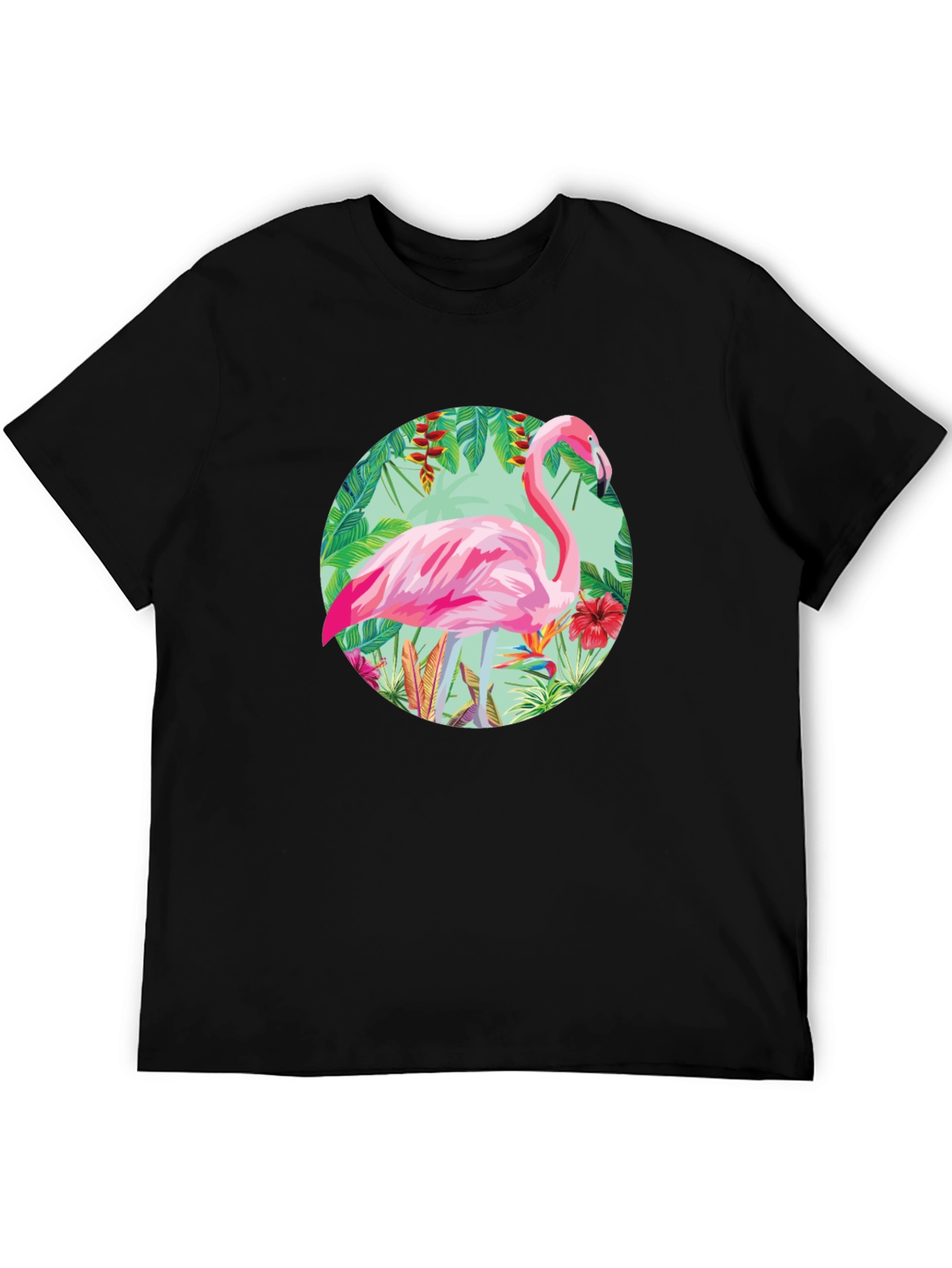 Black Tropical Flamingo Graphic Tee - Stylish Men's T-Shirt view 5