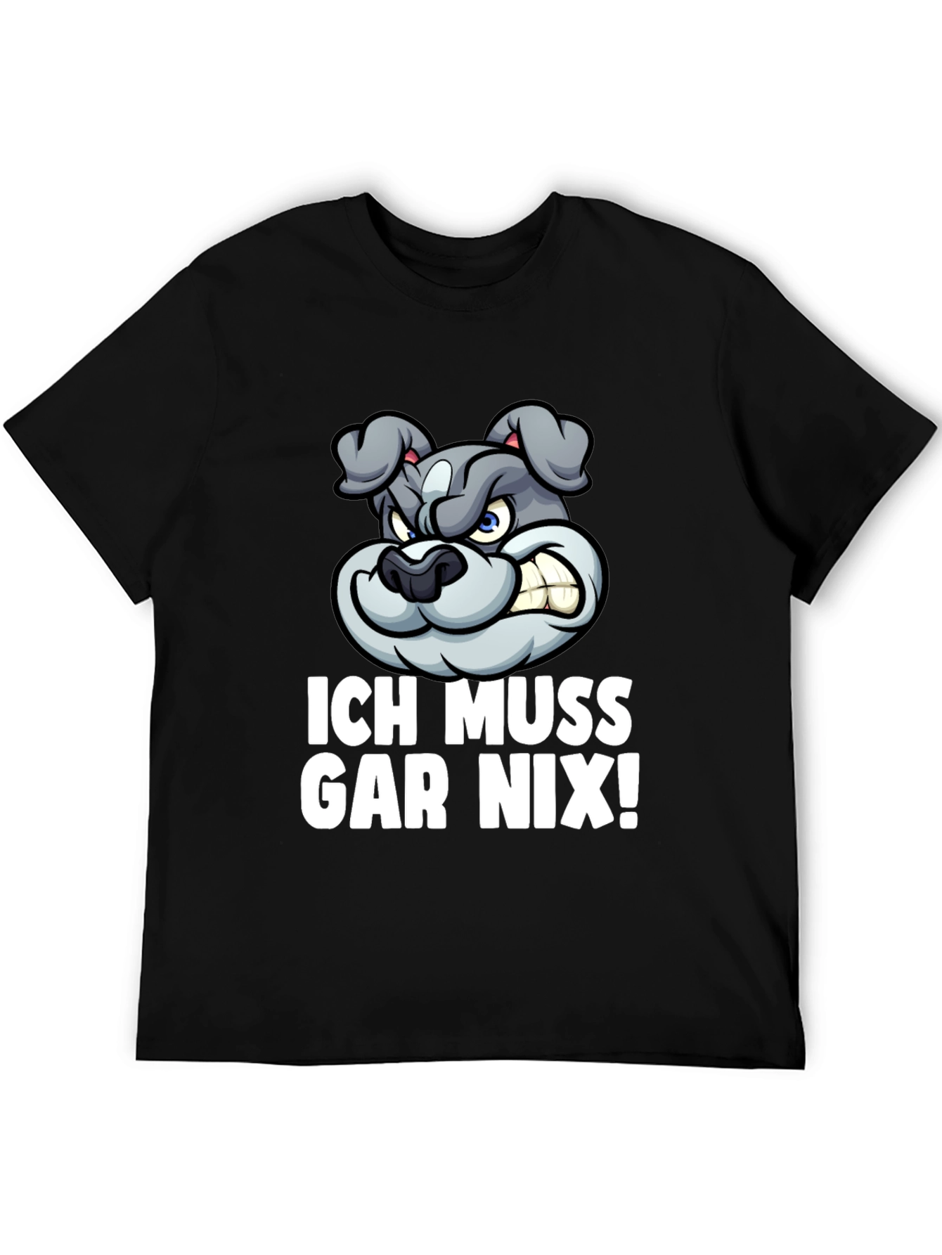 Black Funny Bulldog Graphic Tee - "Ich Muss Gar Nix!" T-Shirt view 5