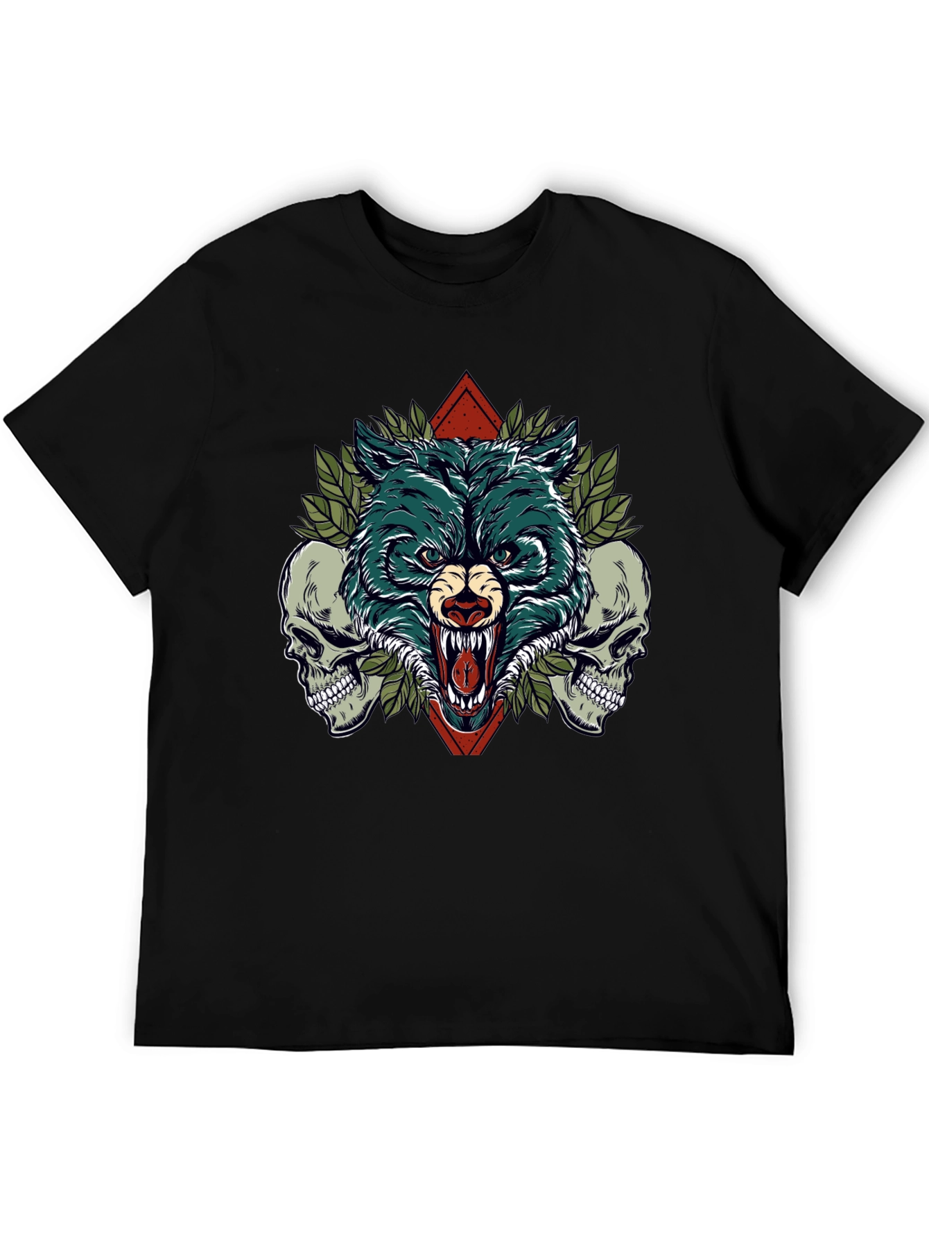 Black Wolf and Skulls Graphic Tee view 5