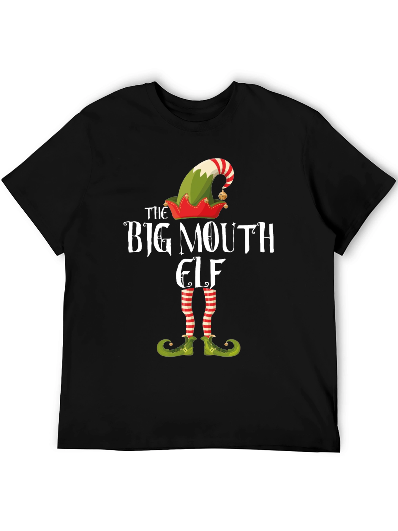 Black The Big Mouth Elf Graphic T-Shirt - Christmas Tee view 5