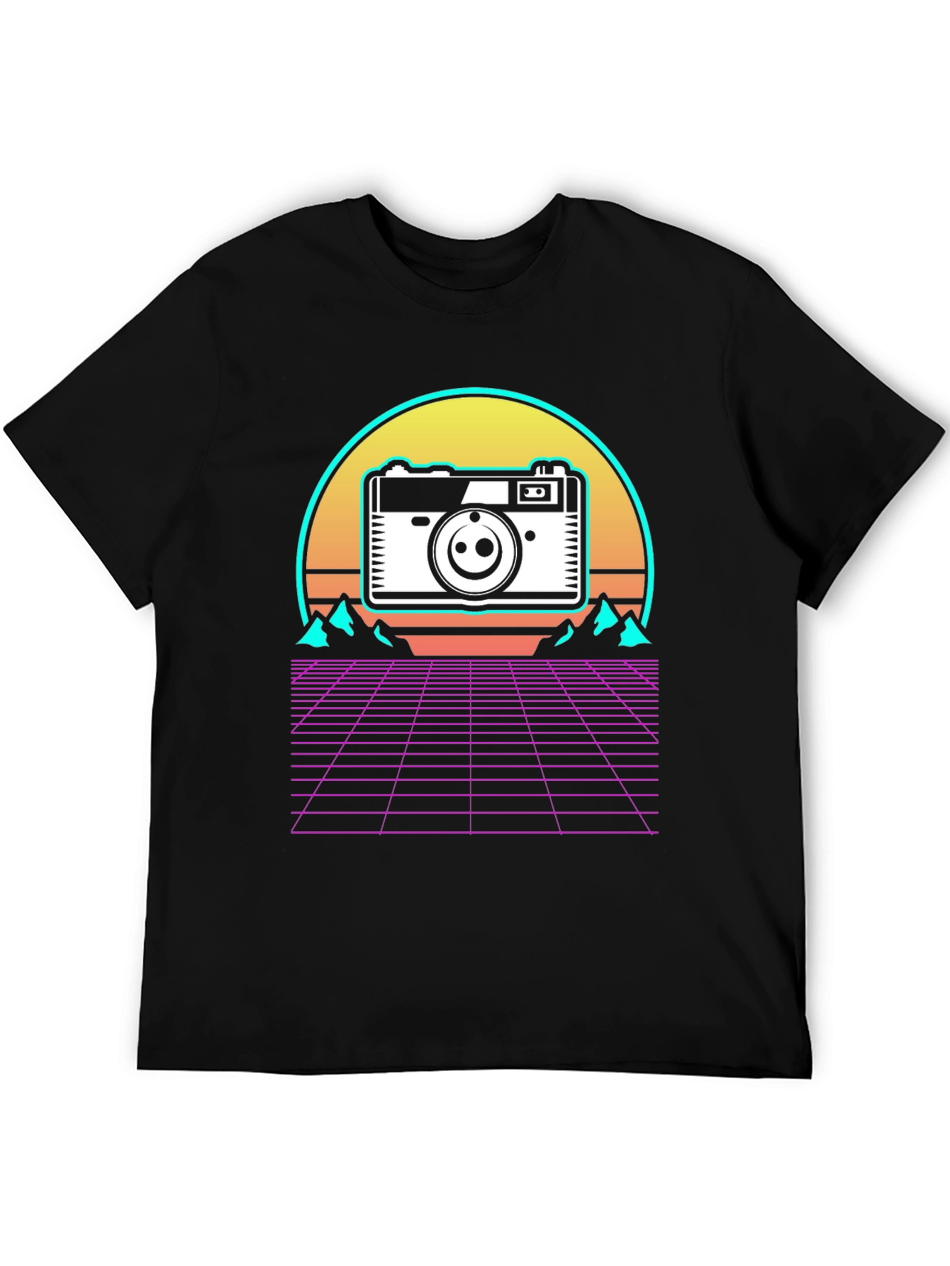 Black Retro Camera Grid T-Shirt view 5