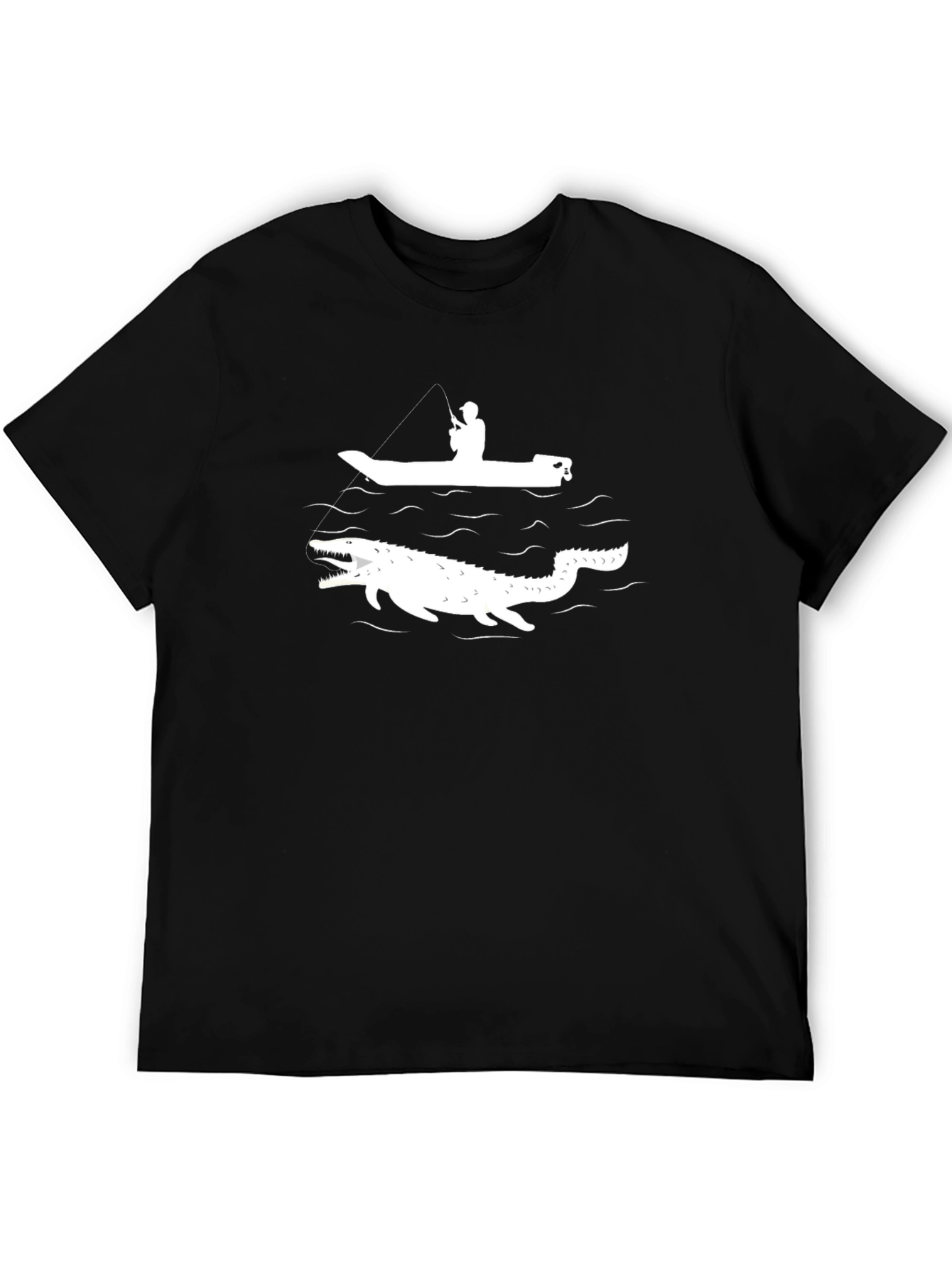 Black Black T-Shirt: Fisherman vs. Sea Monster Graphic Tee view 5