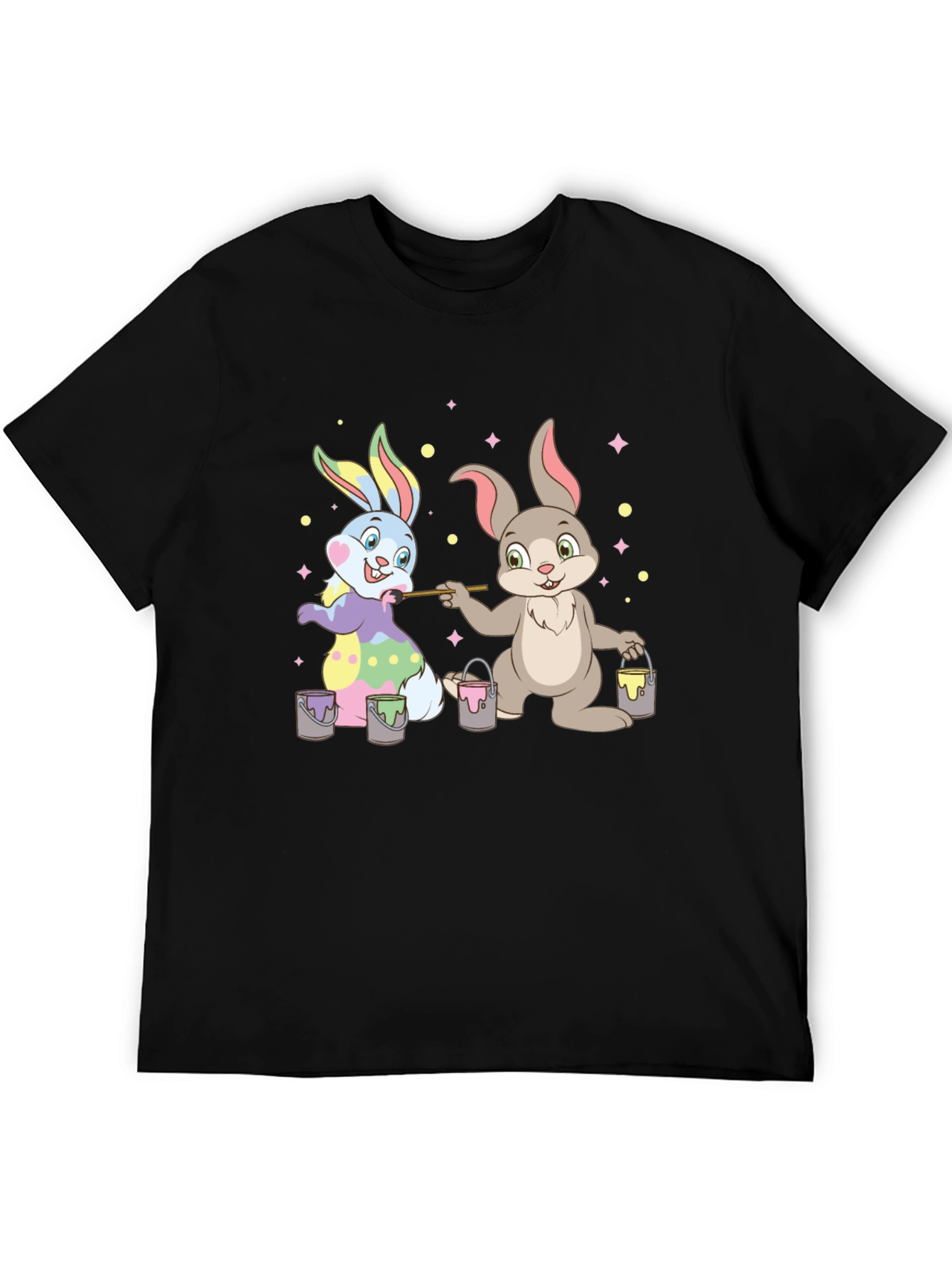 Black Easter Bunnies Painting T-Shirt - Fun Holiday Tee view 5