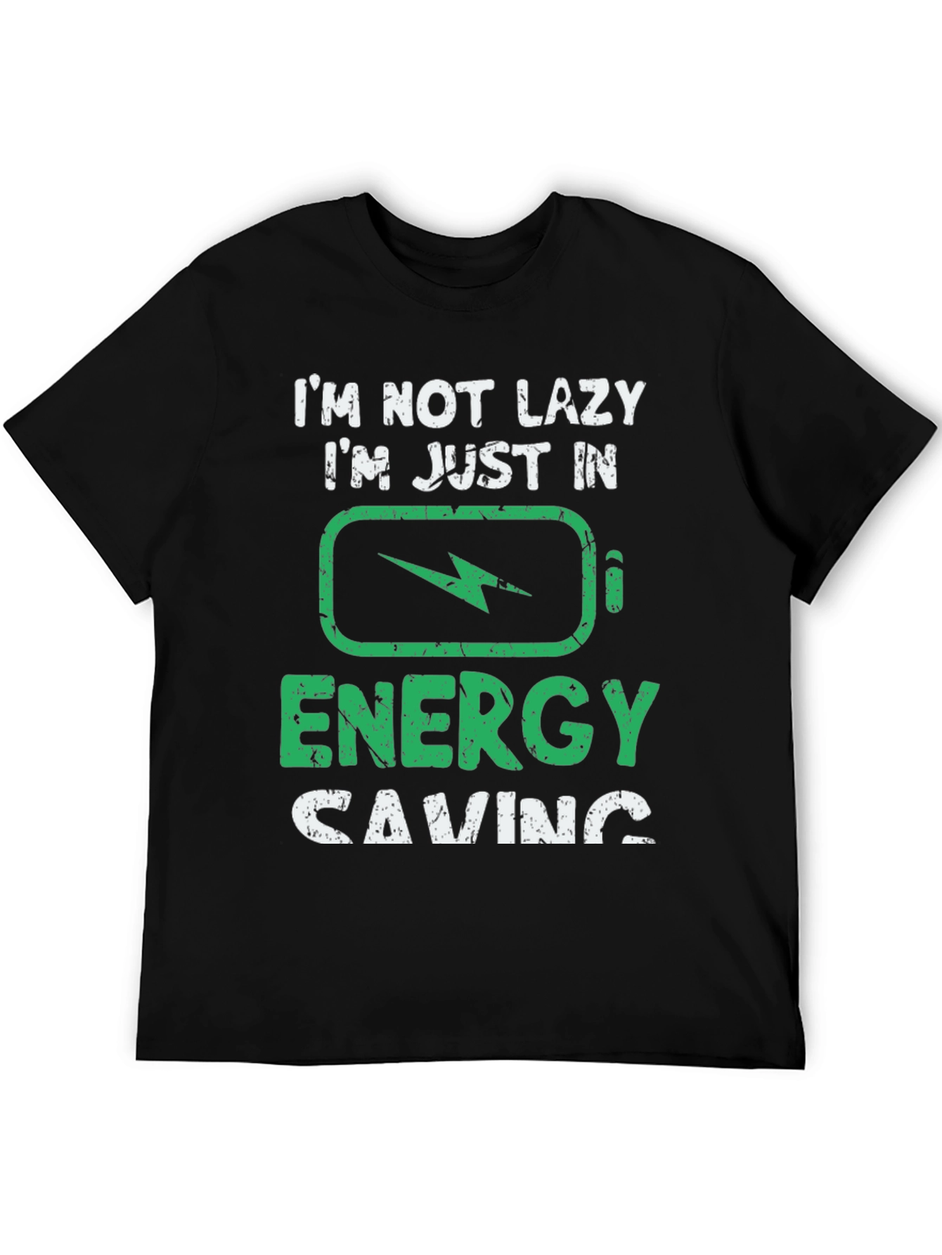 Black Funny "Energy Saving" Graphic T-Shirt view 5