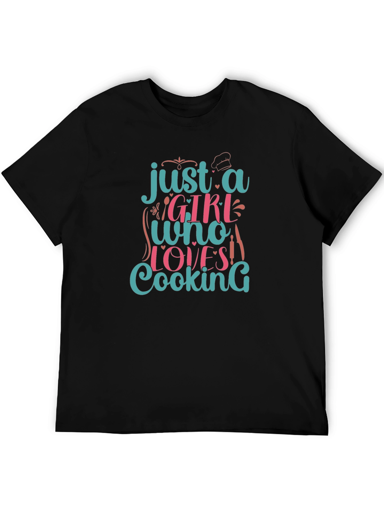 Black Just A Girl Who Loves Cooking Graphic T-Shirt view 5