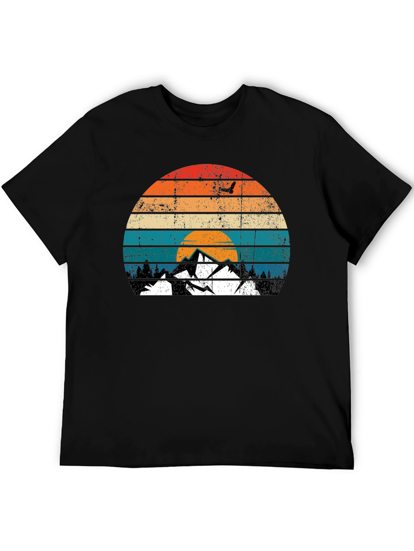 Black Retro Mountain Sunset Graphic T-Shirt view 5