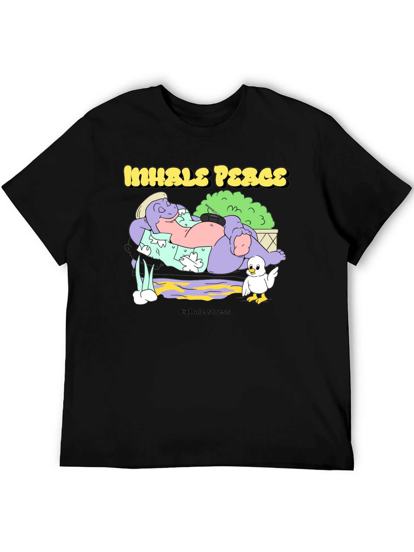 Black Inhale Peace Exhale Stress Black Graphic T-Shirt view 5