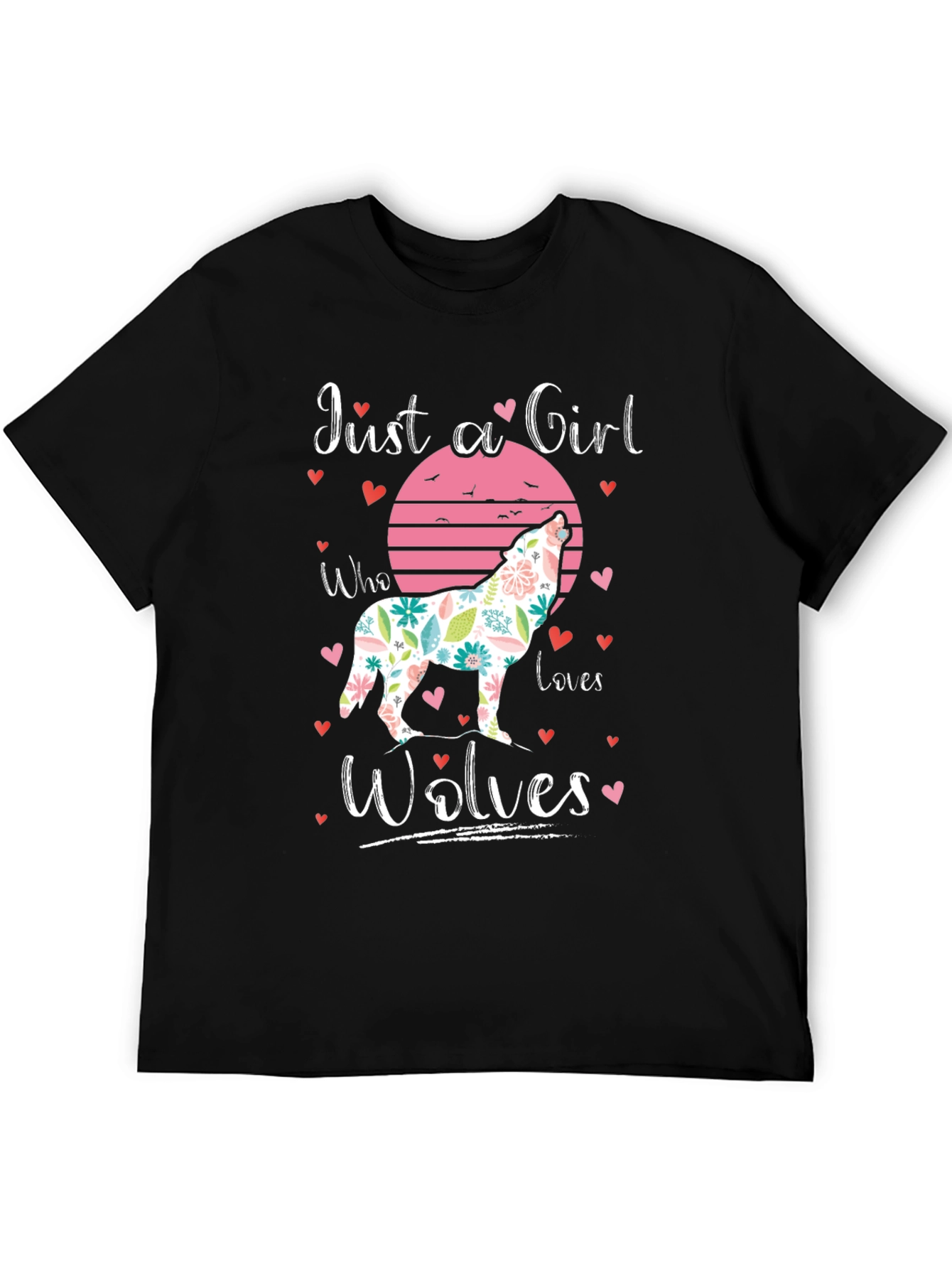 Black Just a Girl Who Loves Wolves T-Shirt view 5