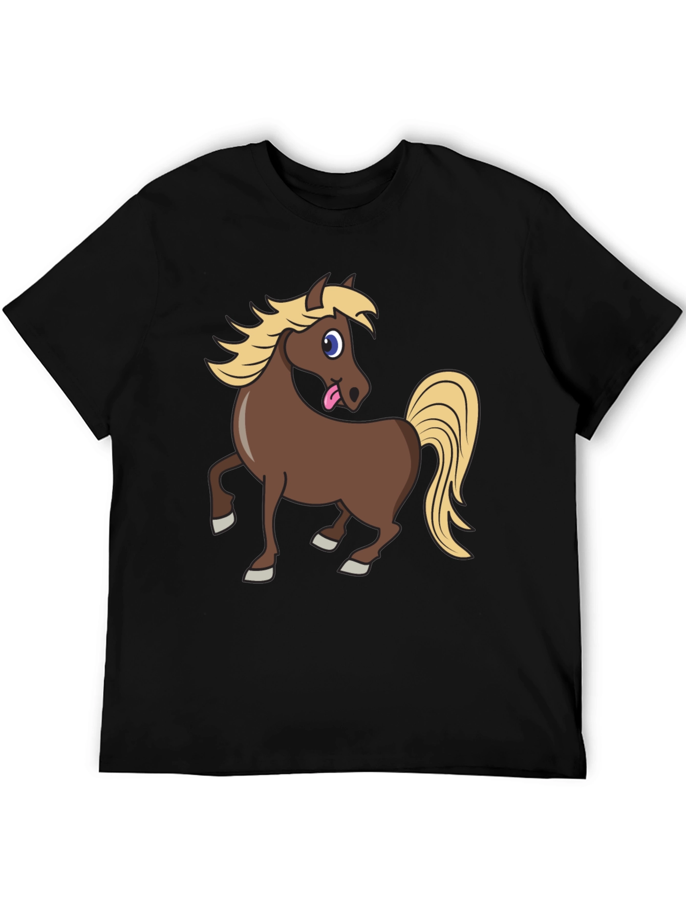 Black Funny Horse Tongue Out Black T-Shirt view 5