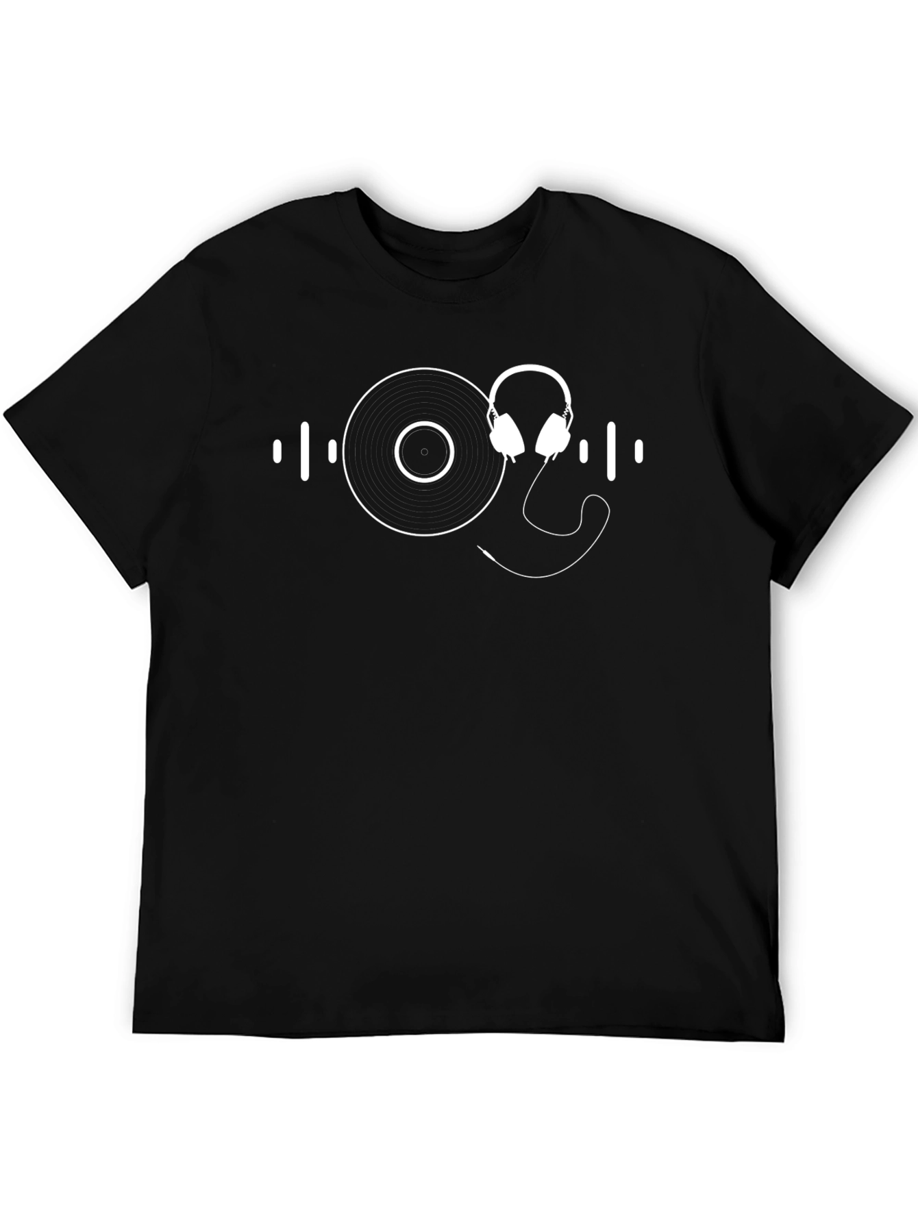 Black Music Lover T-Shirt with Vinyl & Headphone Design view 5
