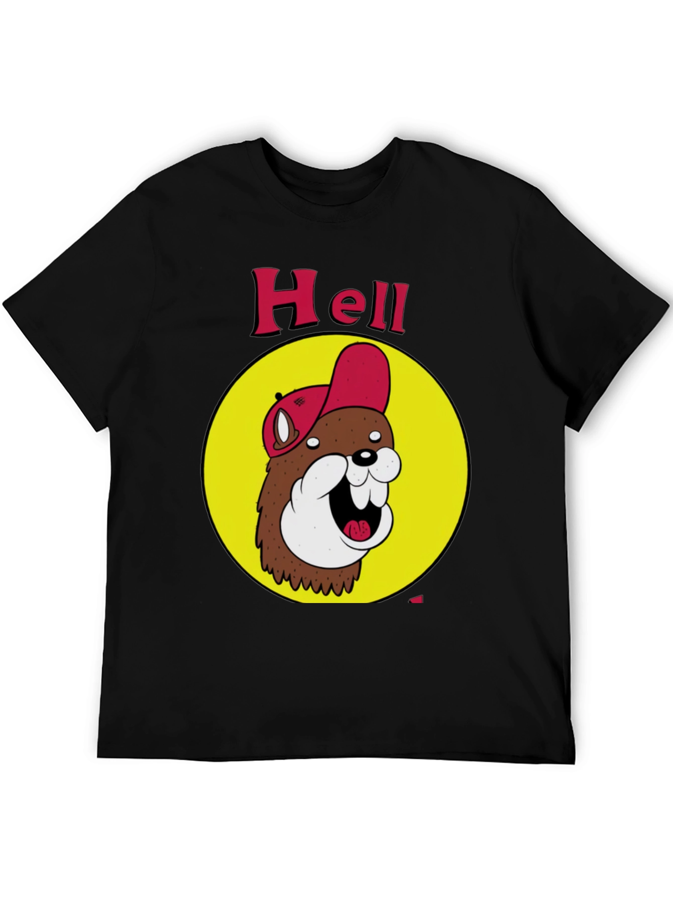 Black Funny Hell Beaver Cartoon Black T-Shirt view 5
