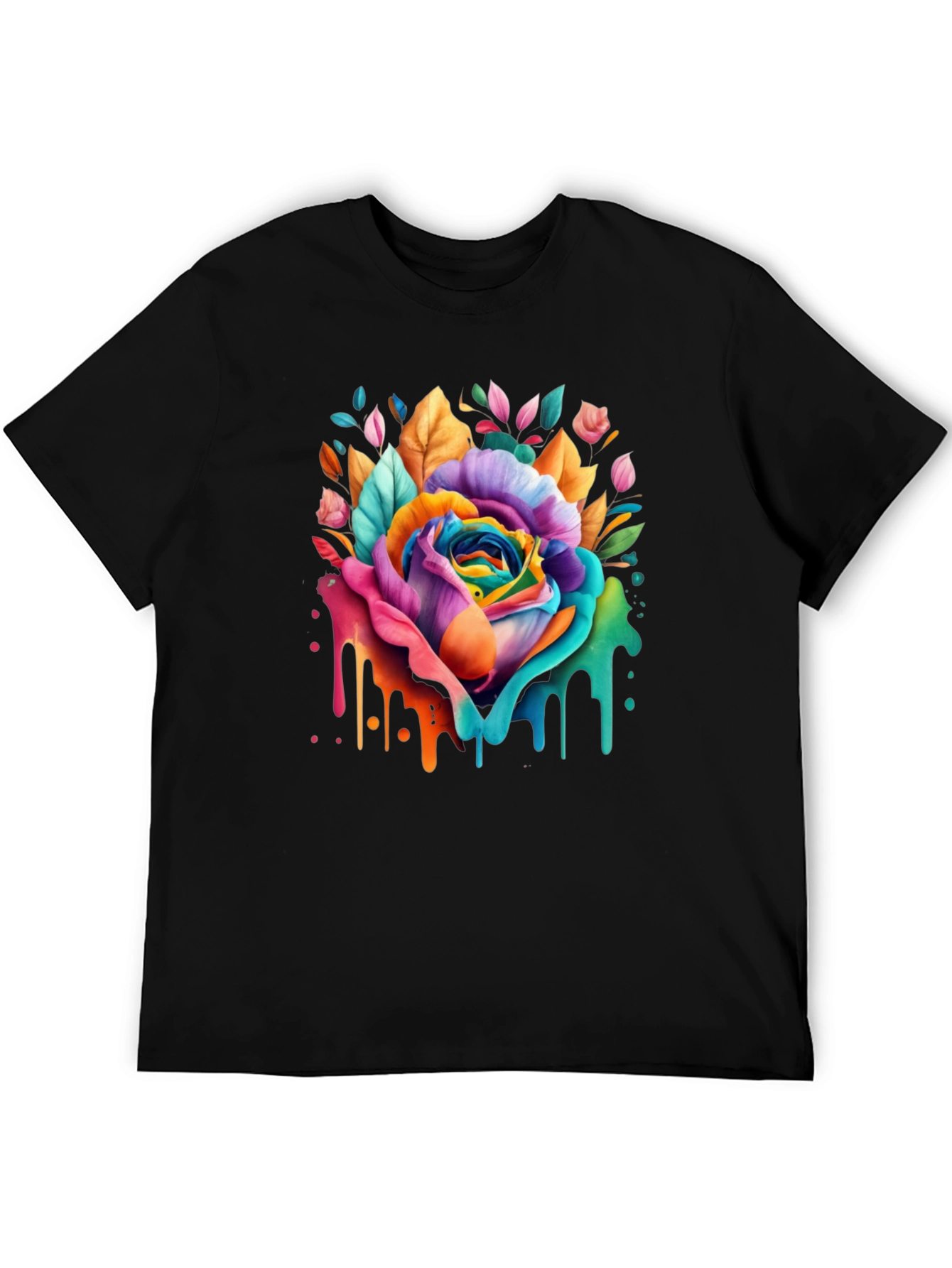Black Rainbow Rose Drip Graphic Tee - Vivid Colors view 5