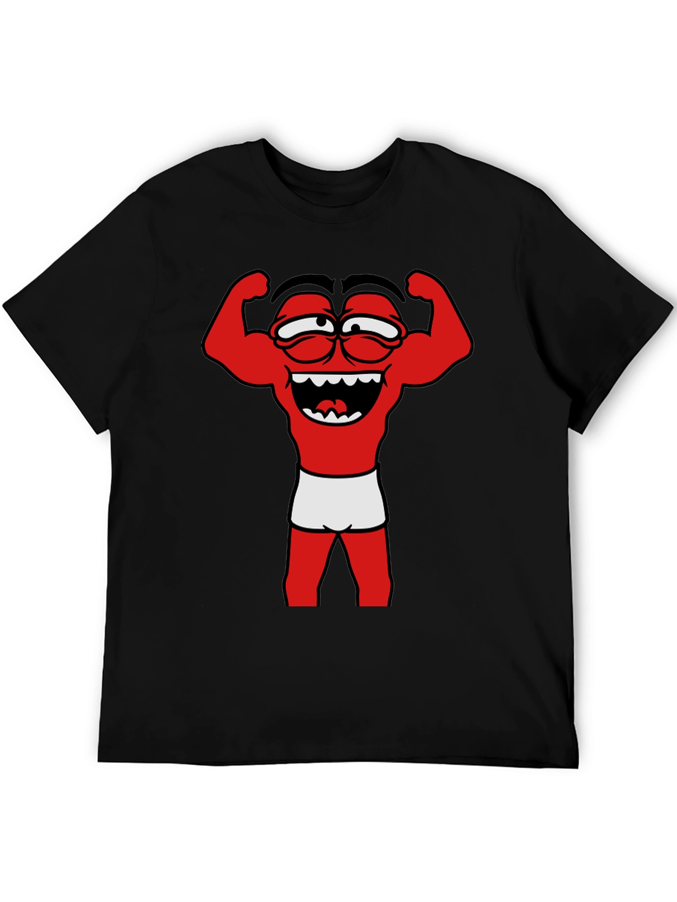 Black Funny Muscle Man Cartoon Graphic Tee - Black view 5