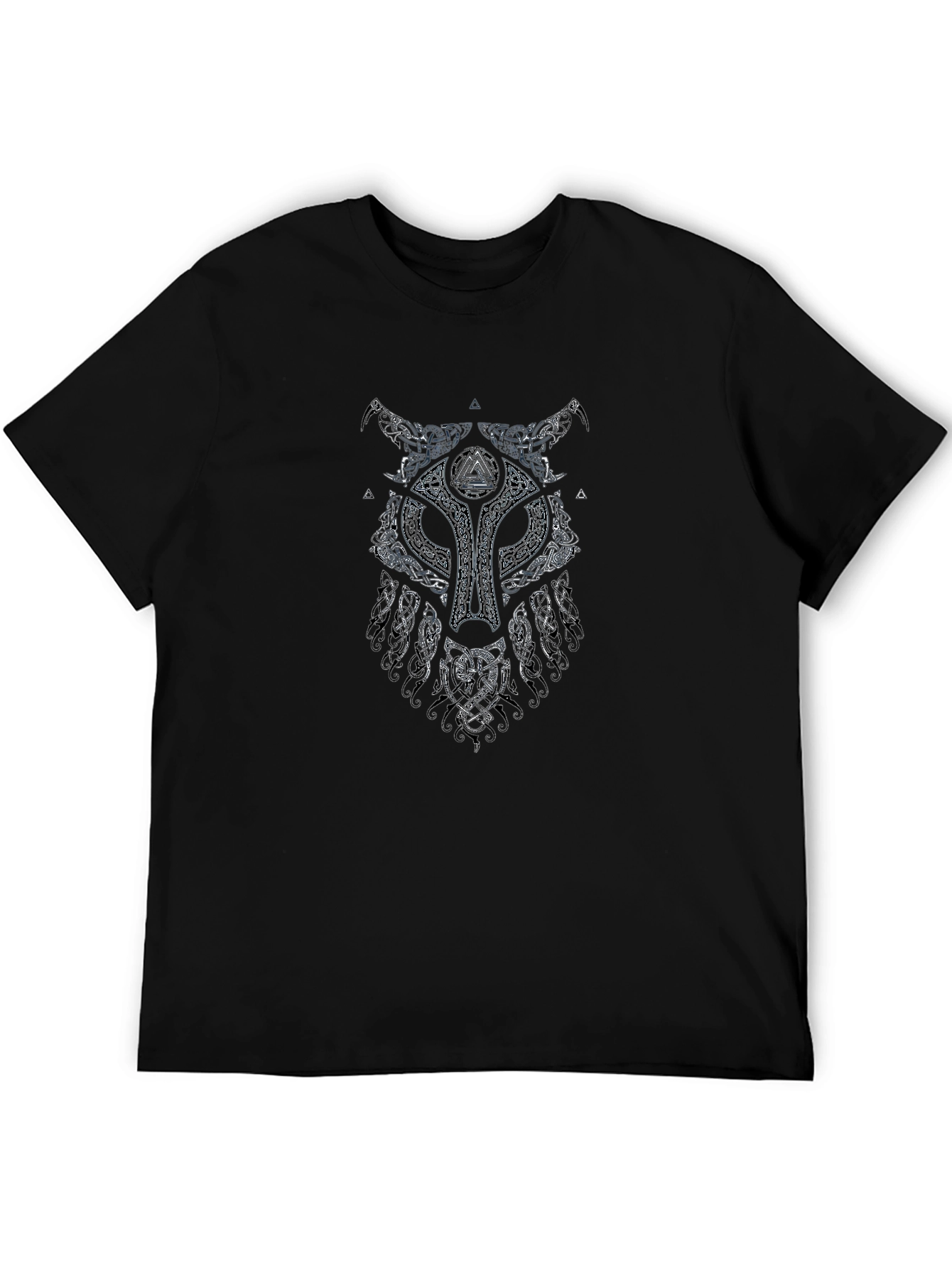 Black Viking Wolf Graphic Print Black T-Shirt view 5