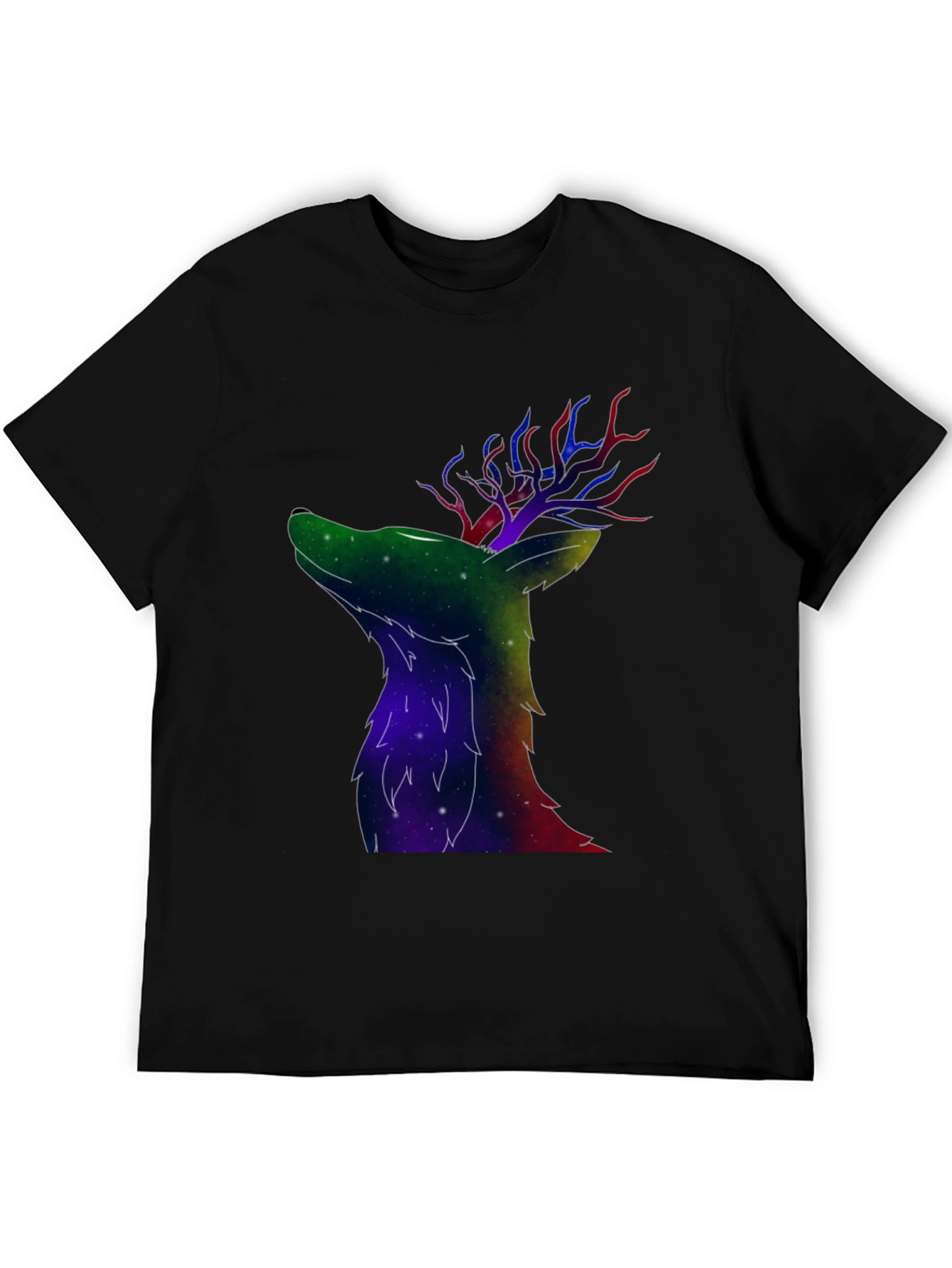 Black Galaxy Deer Graphic T-Shirt view 5