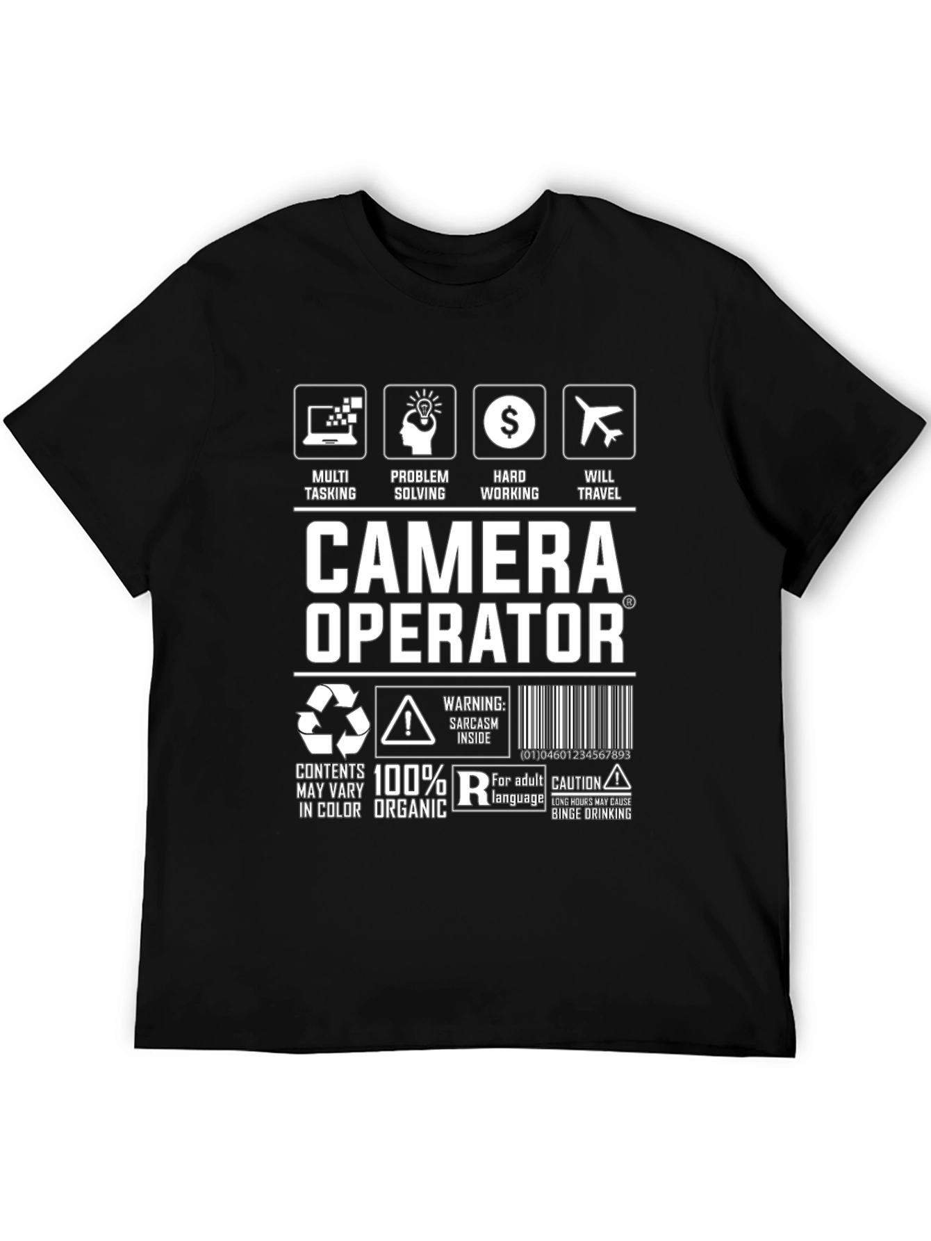 Black Camera Operator Graphic Tee - Multi Tasking view 5