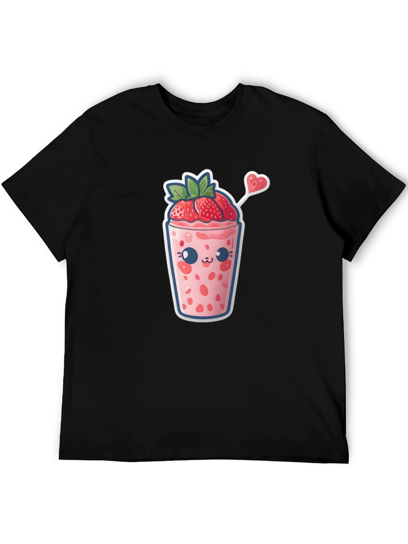Black Kawaii Strawberry Smoothie T-Shirt view 5